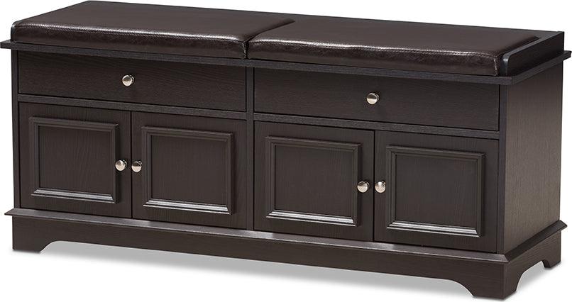 Wholesale Interiors Benches - Mason Modern and Contemporary Dark Brown Wood 2-Drawer Shoe Storage Bench Dark Brown