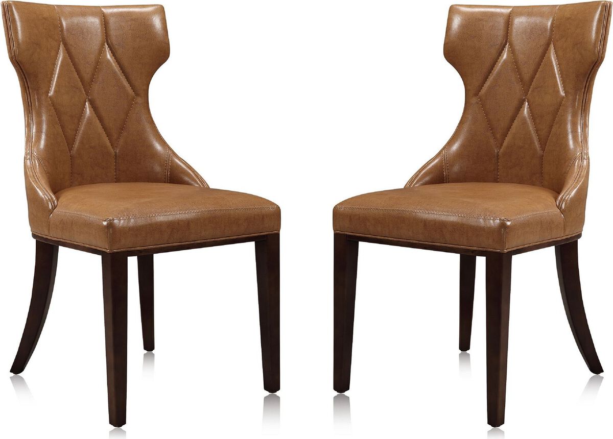 Manhattan Comfort Dining Chairs - Reine Faux Leather Dining Chair (Set of 2) in Saddle and Walnut