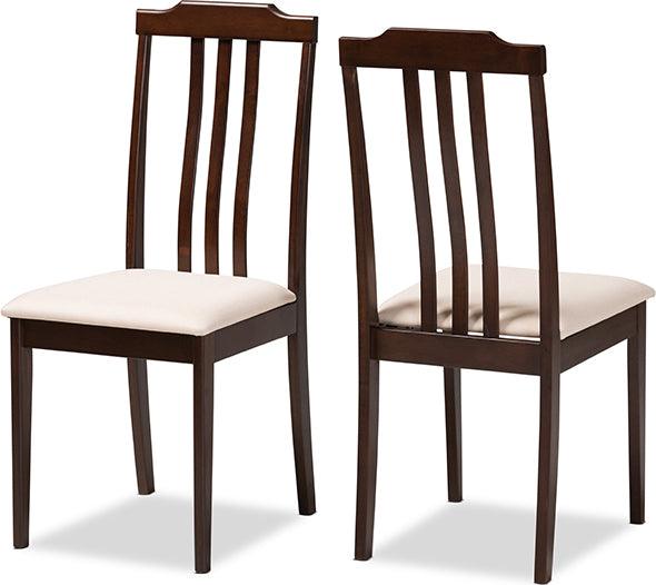 Wholesale Interiors Dining Chairs - Clarissa Mid-Century Modern Cream Fabric and Dark Brown Finished Wood 2-Piece Dining Chair Set