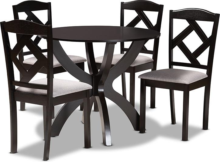 Wholesale Interiors Dining Sets - Nesa Modern Grey Fabric Upholstered and Dark Brown Finished Wood 5-Piece Dining Set