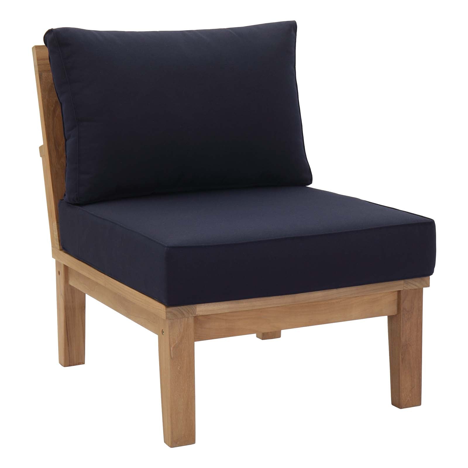 Modway Outdoor Chairs - Marina Armless Outdoor Patio Teak Sofa Natural Navy