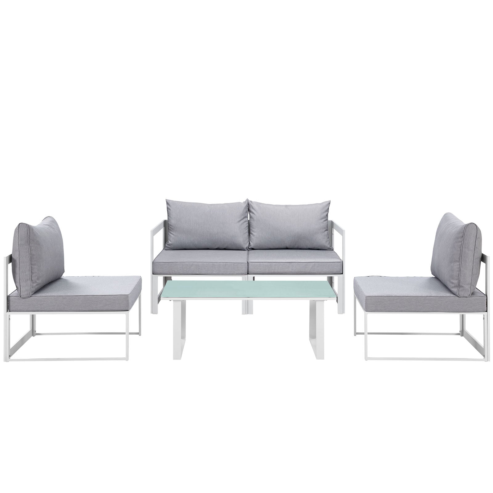 Modway Outdoor Conversation Sets - Fortuna 5 Piece Outdoor Patio Sectional Sofa Set White & Gray