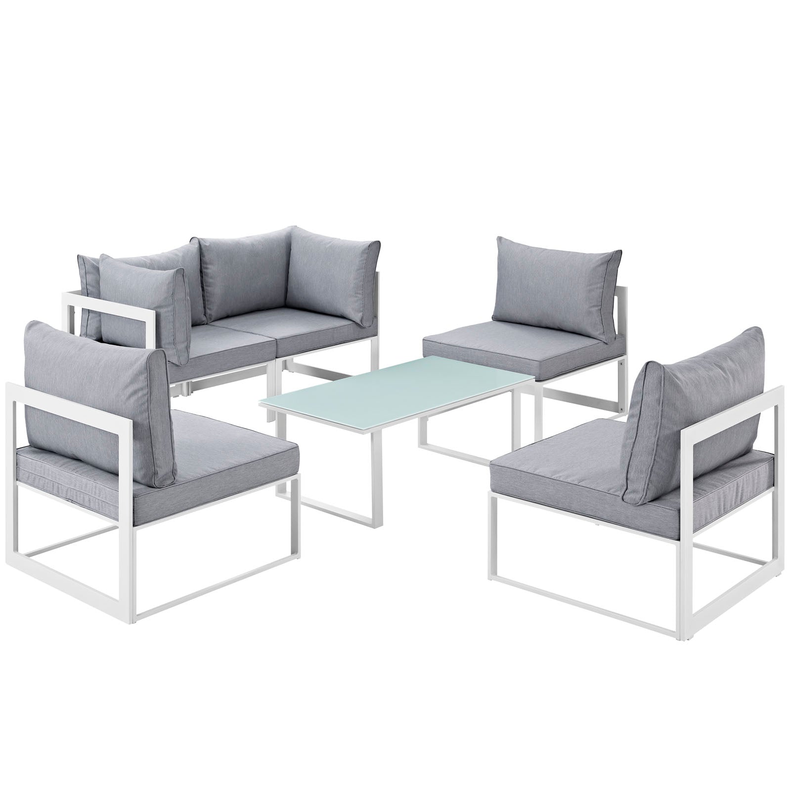 Modway Outdoor Conversation Sets - Fortuna 6 Piece Outdoor Patio Sectional Sofa Set White & Gray