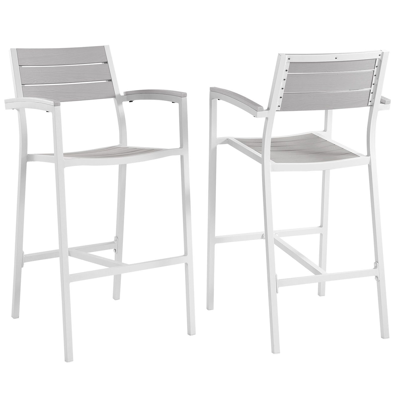 Modway Outdoor Barstools - Maine Outdoor Barstool White & Light Gray (Set of 2)