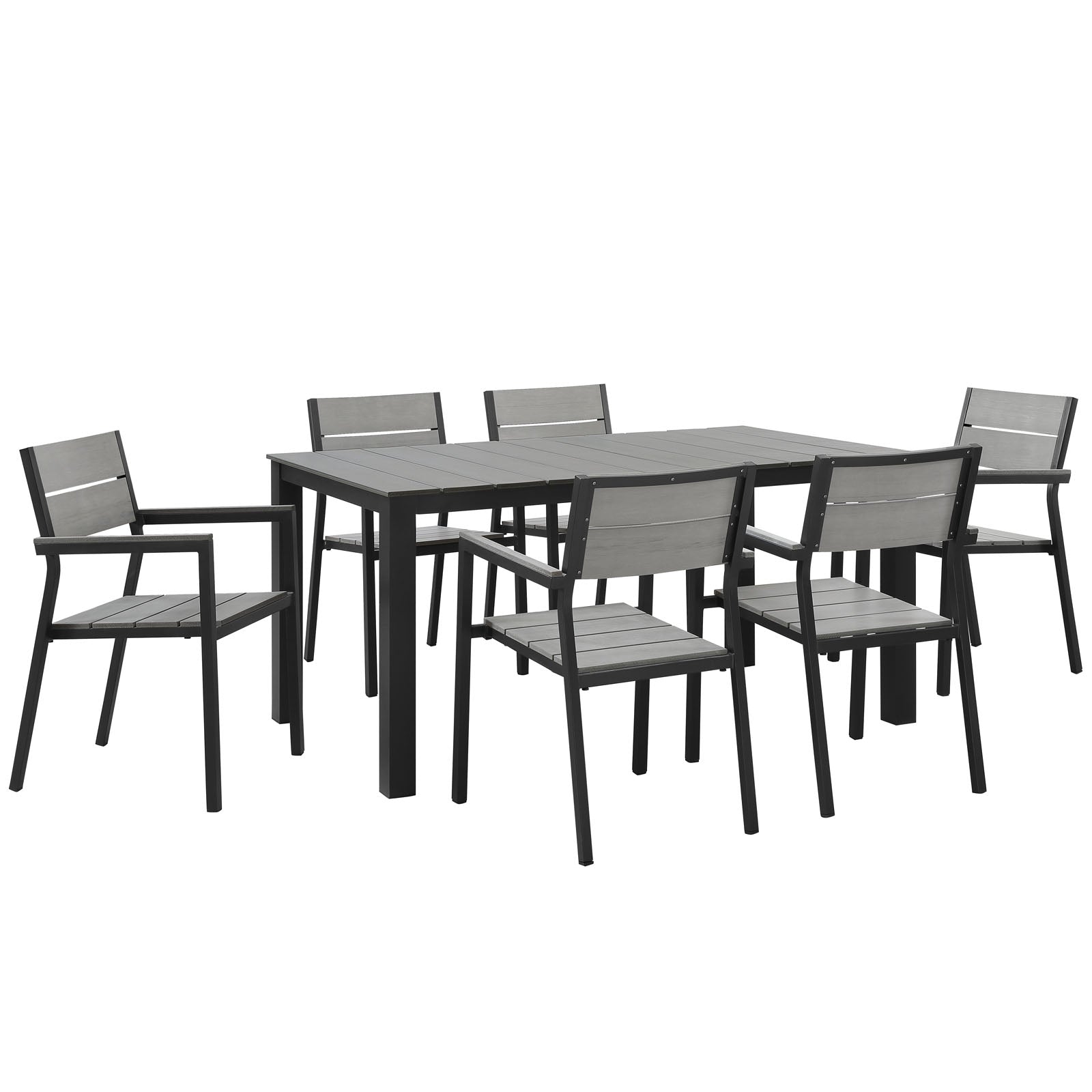 Modway Outdoor Dining Sets - Maine Outdoor Dining Set For 6 Dark Brown & Gray