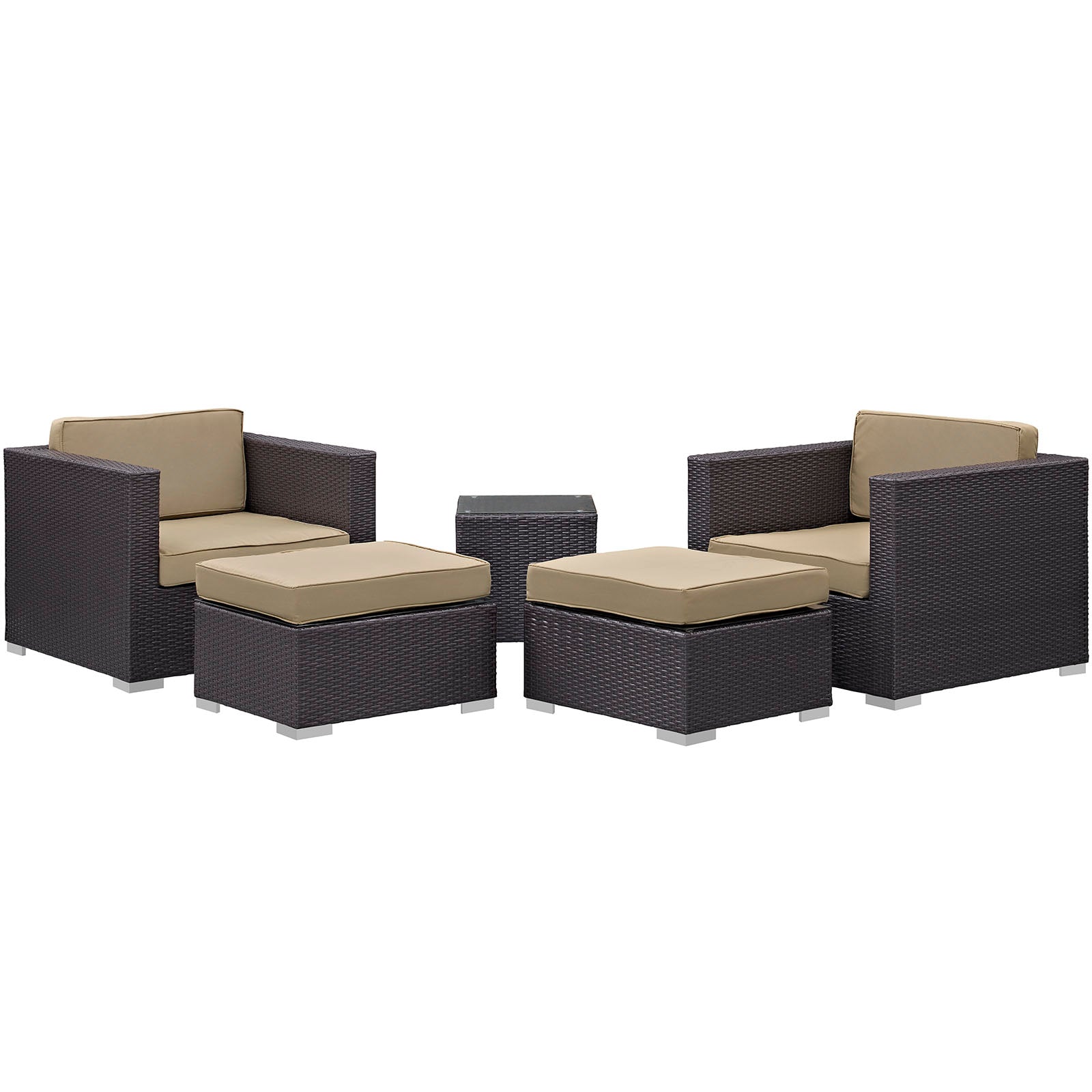 Modway Outdoor Conversation Sets - Convene 5 Piece Outdoor 87.5 " W Patio Sectional Set Espresso Mocha