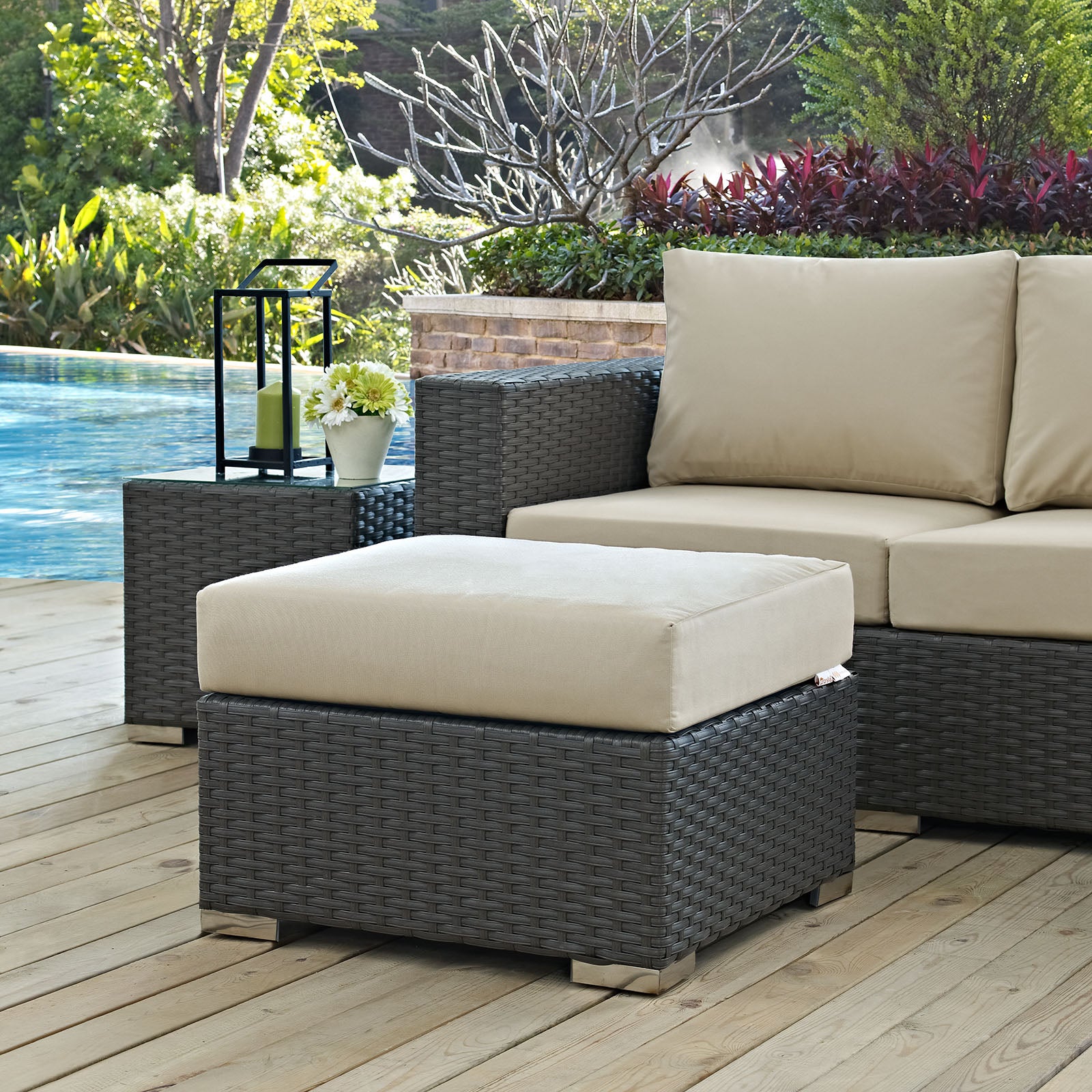 Modway Outdoor Stools & Benches - Sojourn Outdoor Patio Sunbrella Ottoman Canvas Antique Beige