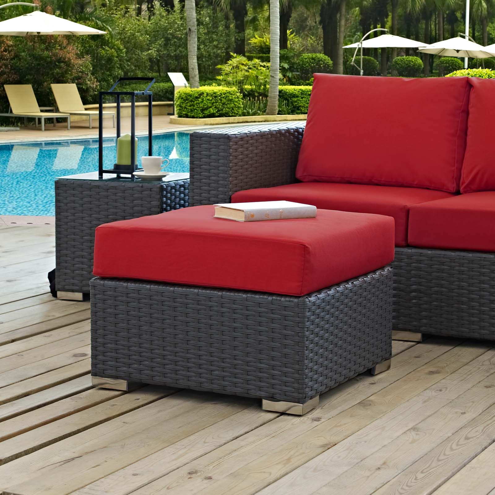 Modway Outdoor Stools & Benches - Sojourn Outdoor Patio Sunbrella Ottoman Canvas Red