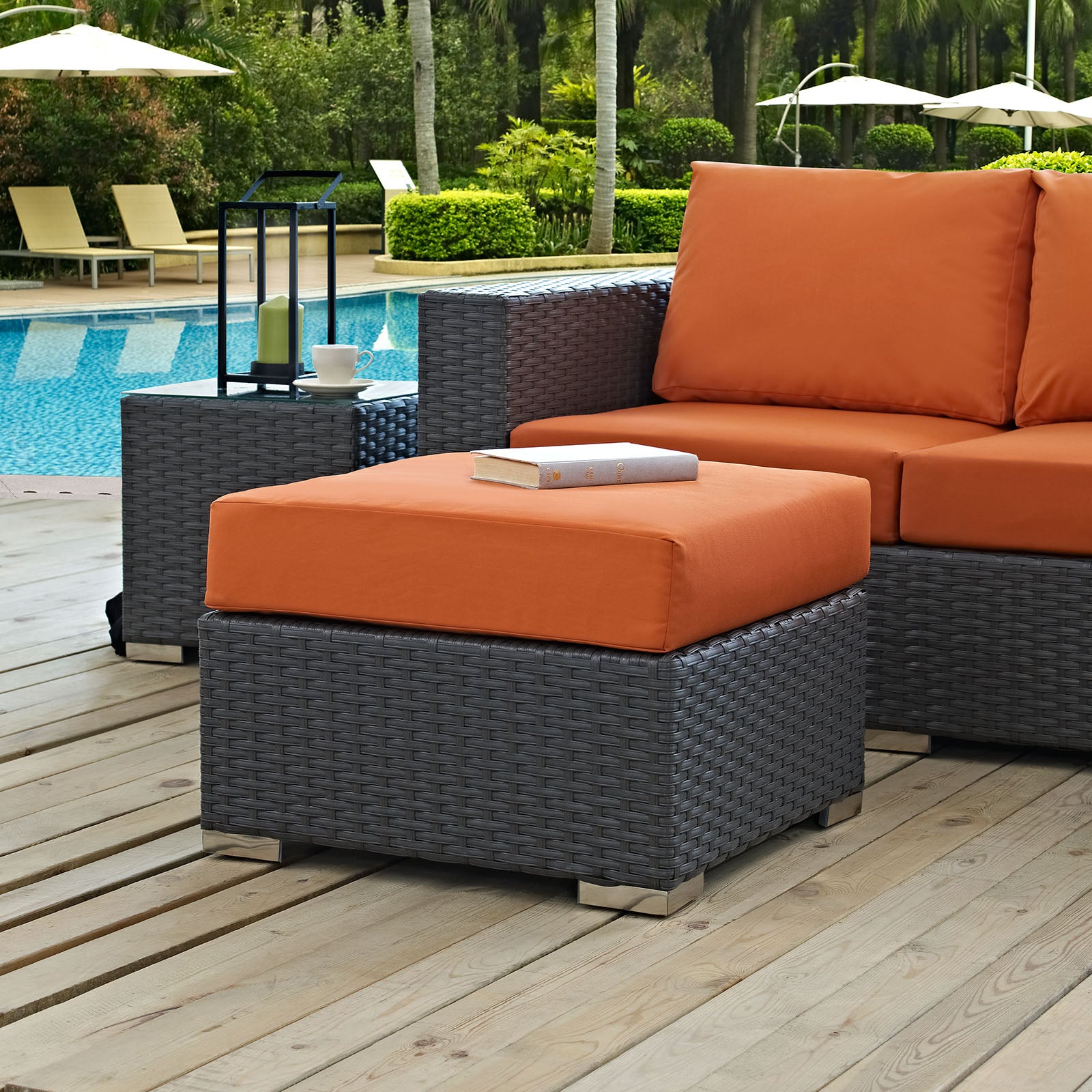 Modway Outdoor Stools & Benches - Sojourn Outdoor Patio Sunbrella Ottoman Canvas Tuscan
