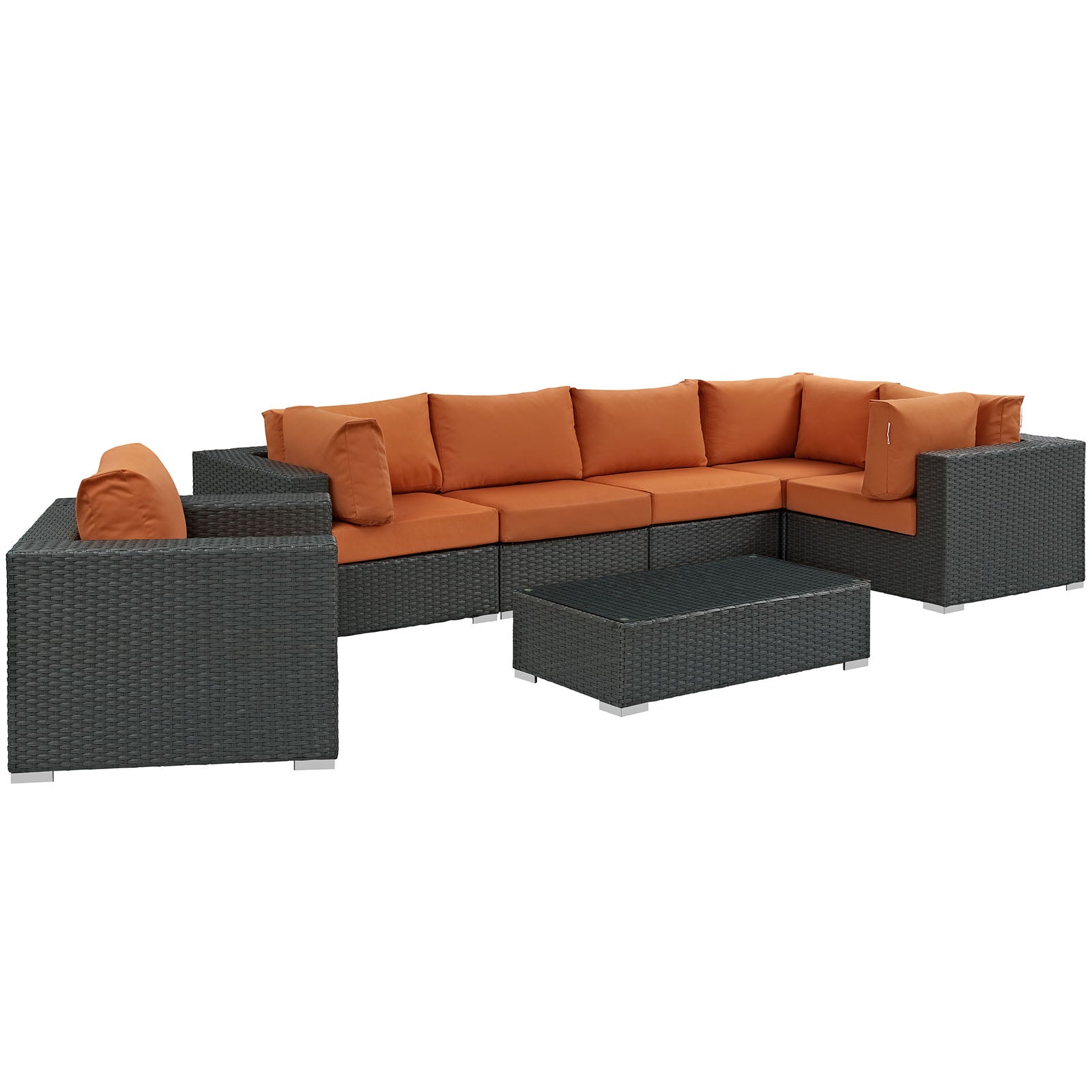 Modway Outdoor Conversation Sets - Sojourn 7 Piece Outdoor Patio 25"H Sectional Set Canvas Tuscan