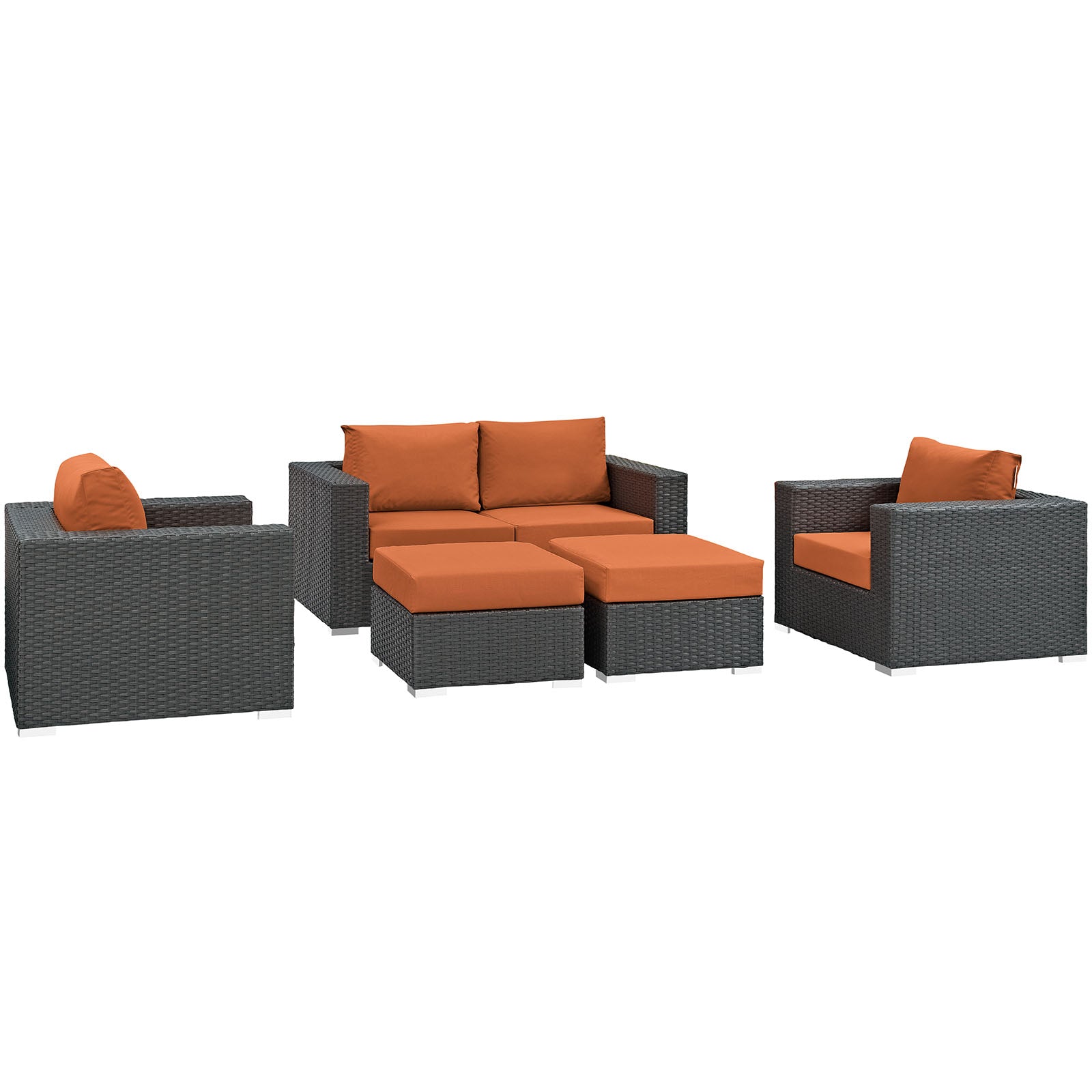 Modway Outdoor Conversation Sets - Sojourn 5 Piece Outdoor Patio Sunbrella Sectional Set Canvas Tuscan 130"W