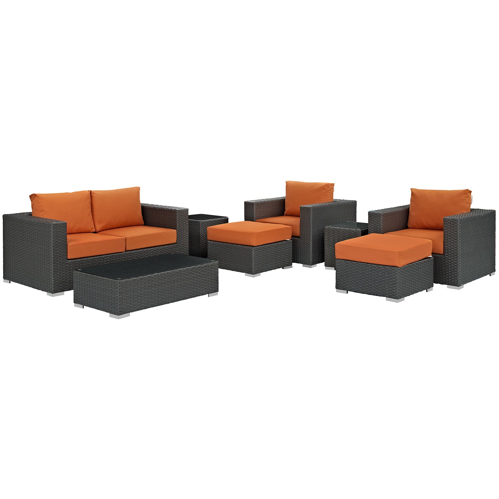 Modway Outdoor Conversation Sets - Sojourn 8 Piece Outdoor Patio Sunbrella Sectional Set Canvas Tuscan EEI-1880-CHC-TUS-SET