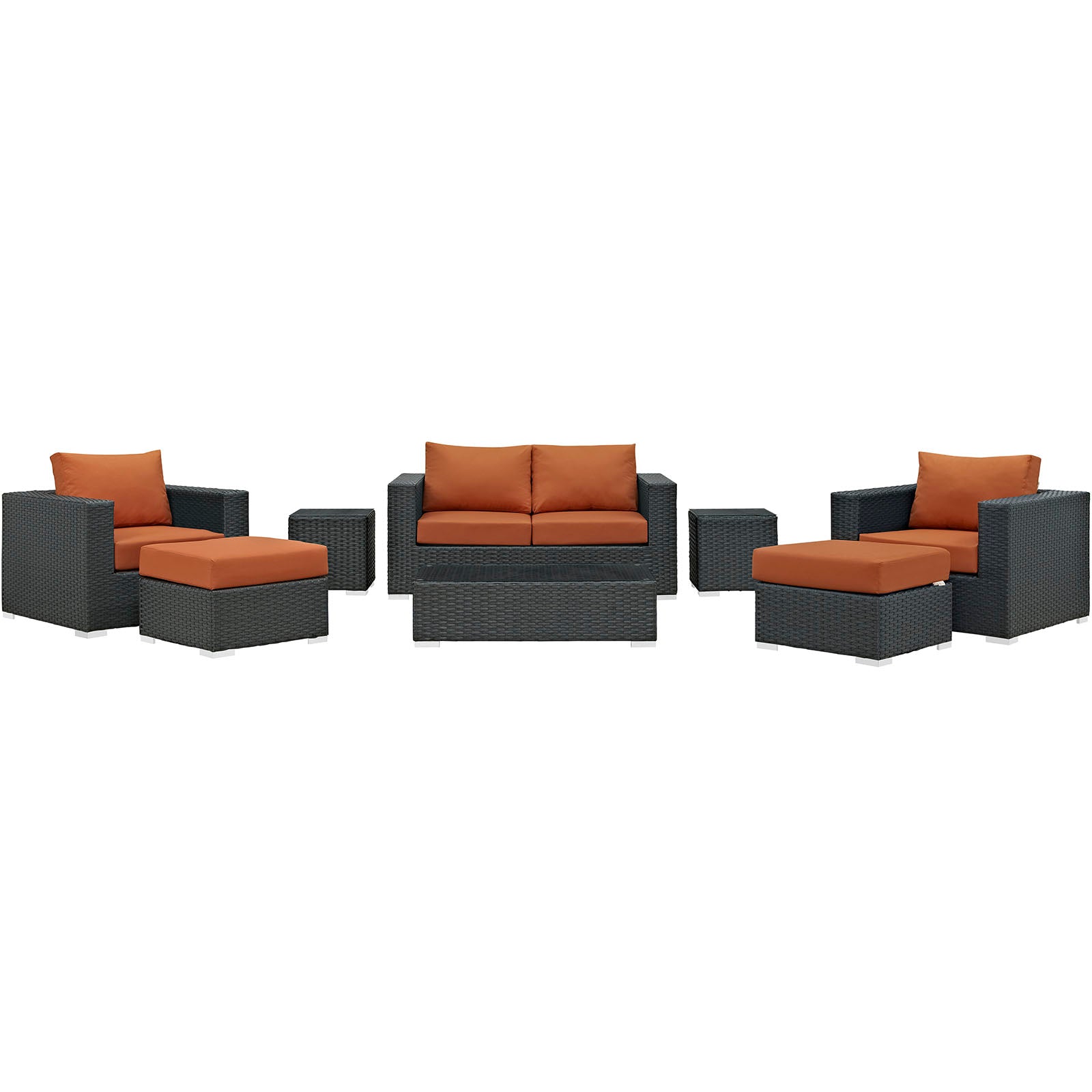 Modway Outdoor Conversation Sets - Sojourn 8 Piece Outdoor Patio Sunbrella Sectional Set Canvas Tuscan EEI-1880-CHC-TUS-SET
