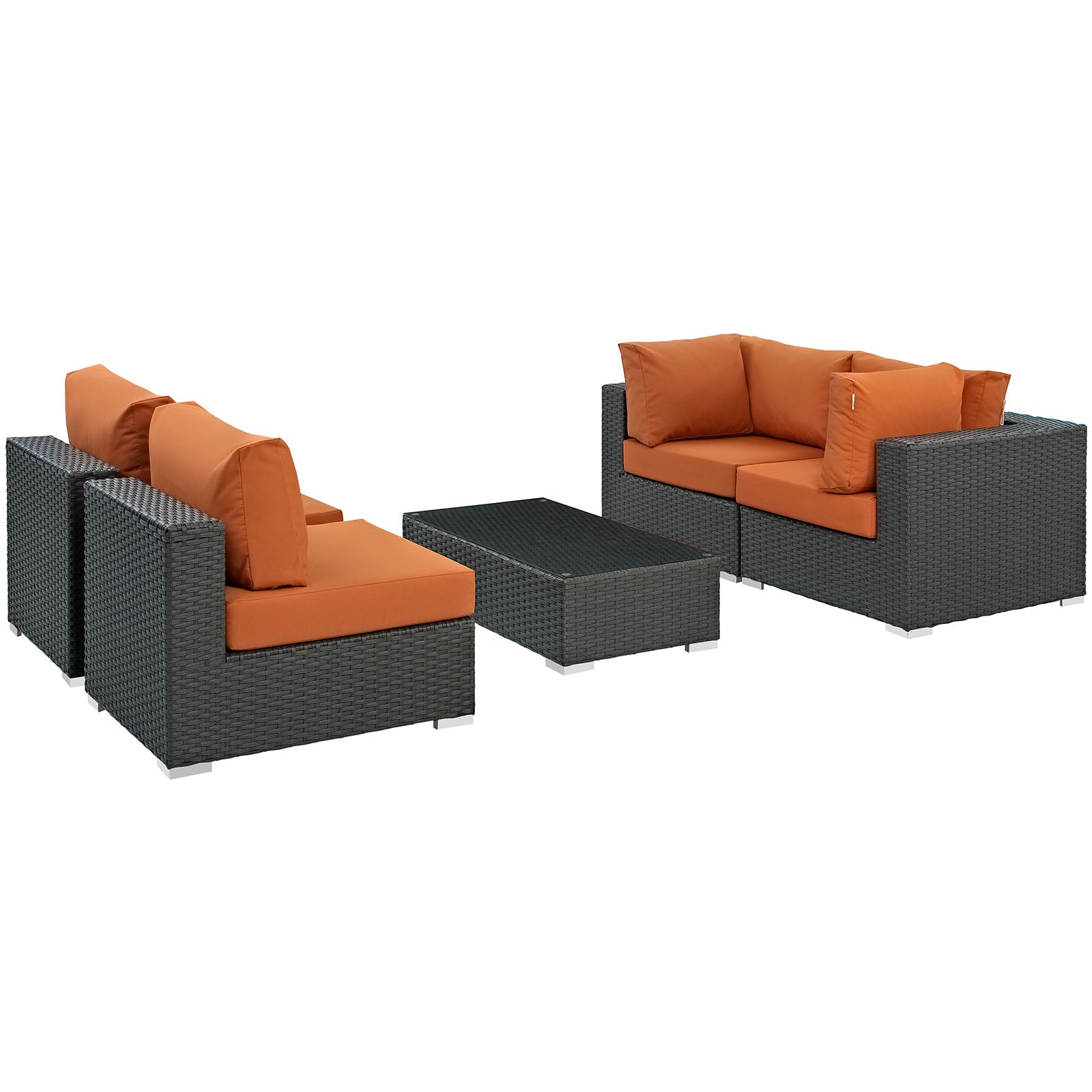 Modway Outdoor Conversation Sets - Sojourn 5 Piece Outdoor Patio Sunbrell Sectional Set Canvas Tuscan
