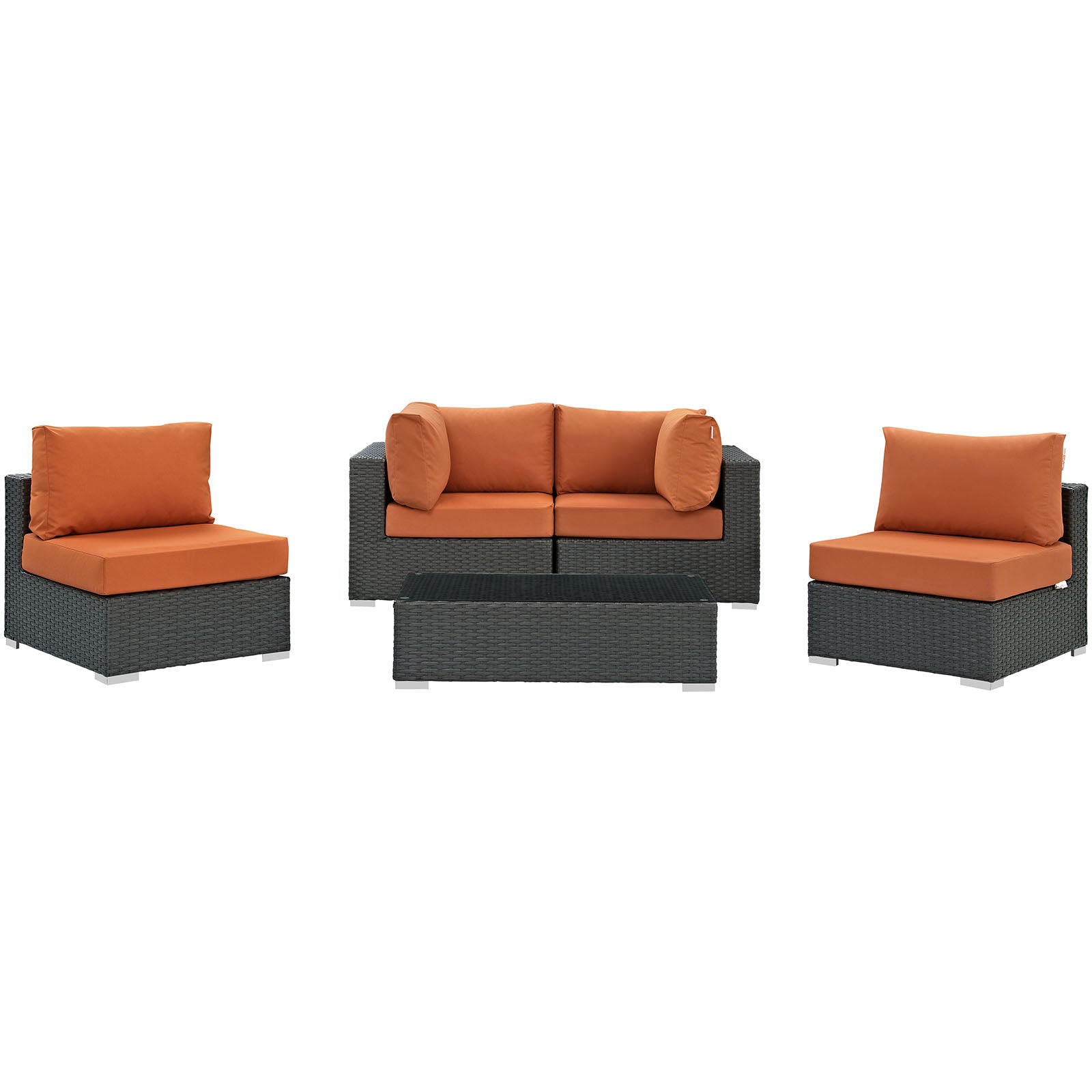 Modway Outdoor Conversation Sets - Sojourn 5 Piece Outdoor Patio Sunbrell Sectional Set Canvas Tuscan