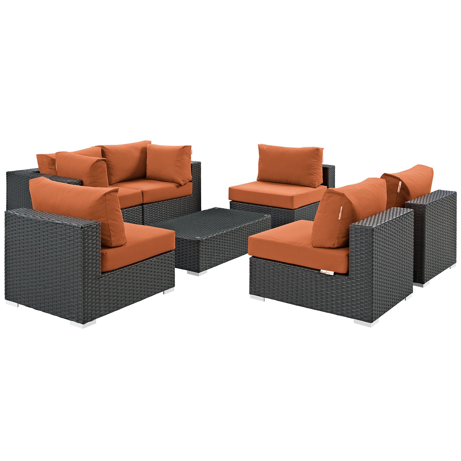 Modway Outdoor Conversation Sets - Sojourn 7 Piece Outdoor Patio Sectional Set Canvas Tuscan