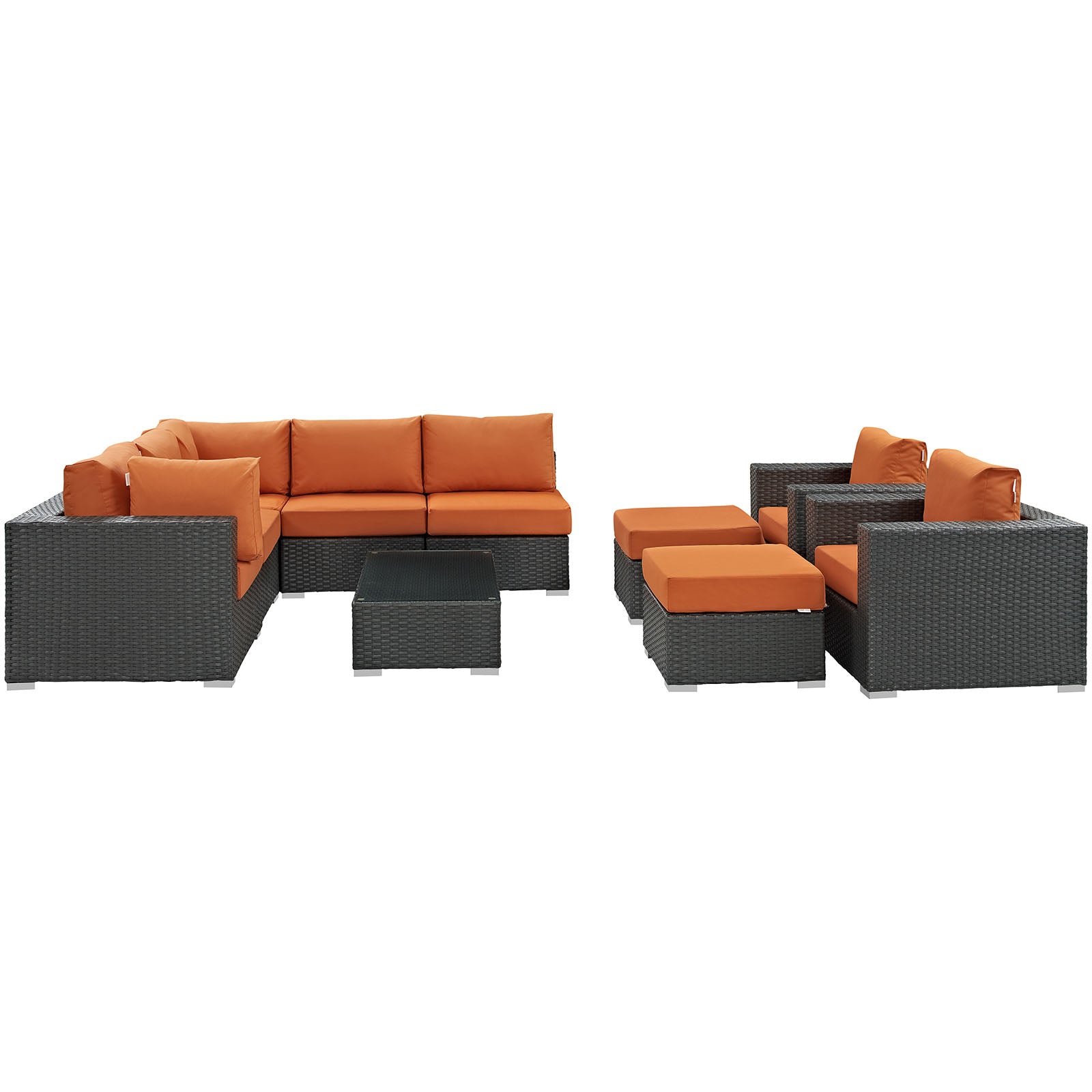 Modway Outdoor Conversation Sets - Sojourn 10 Piece Outdoor Patio Sectional Set Canvas Tuscan