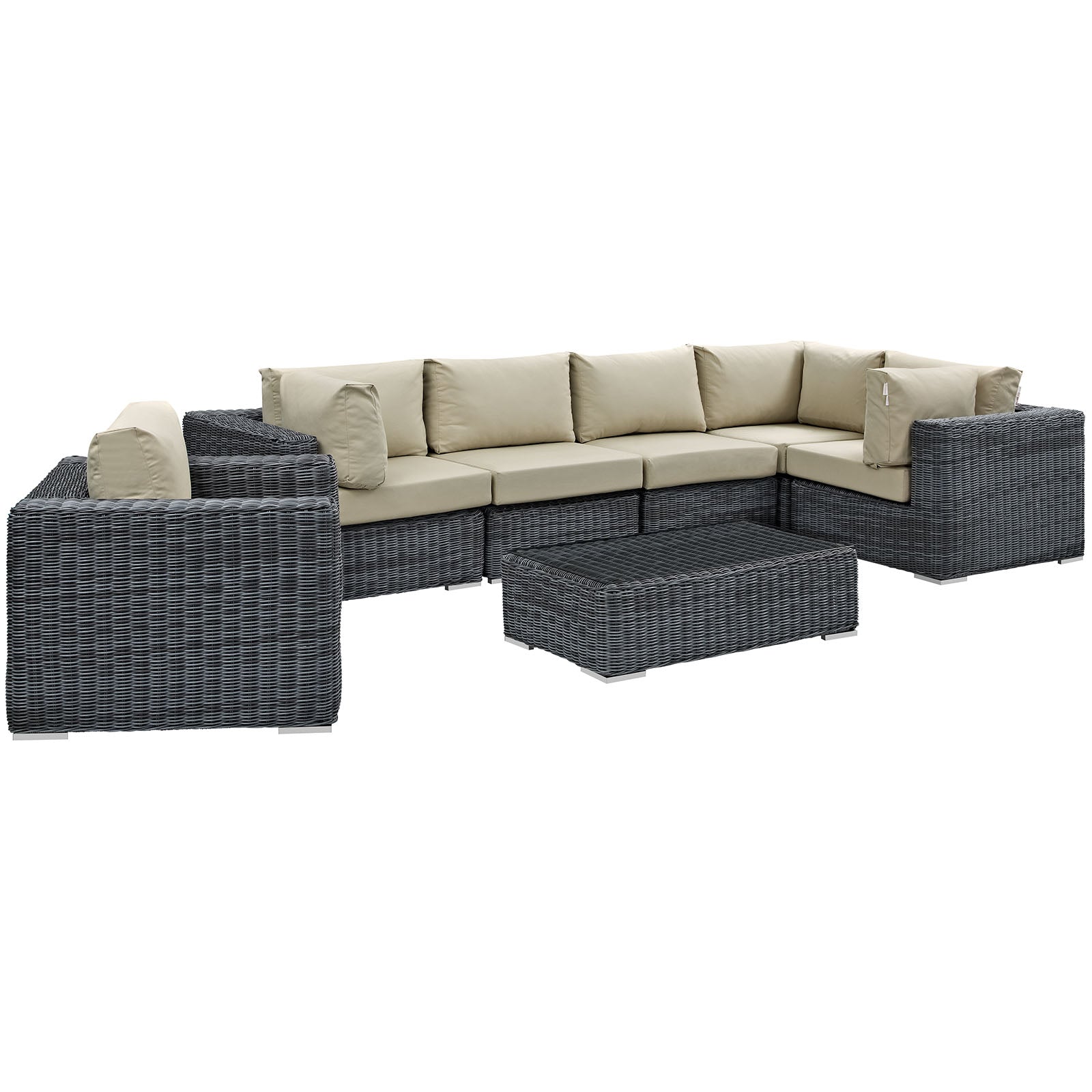 Modway Outdoor Conversation Sets - Summon 7 Piece Outdoor Patio Sectional Set Canvas Antique Beige