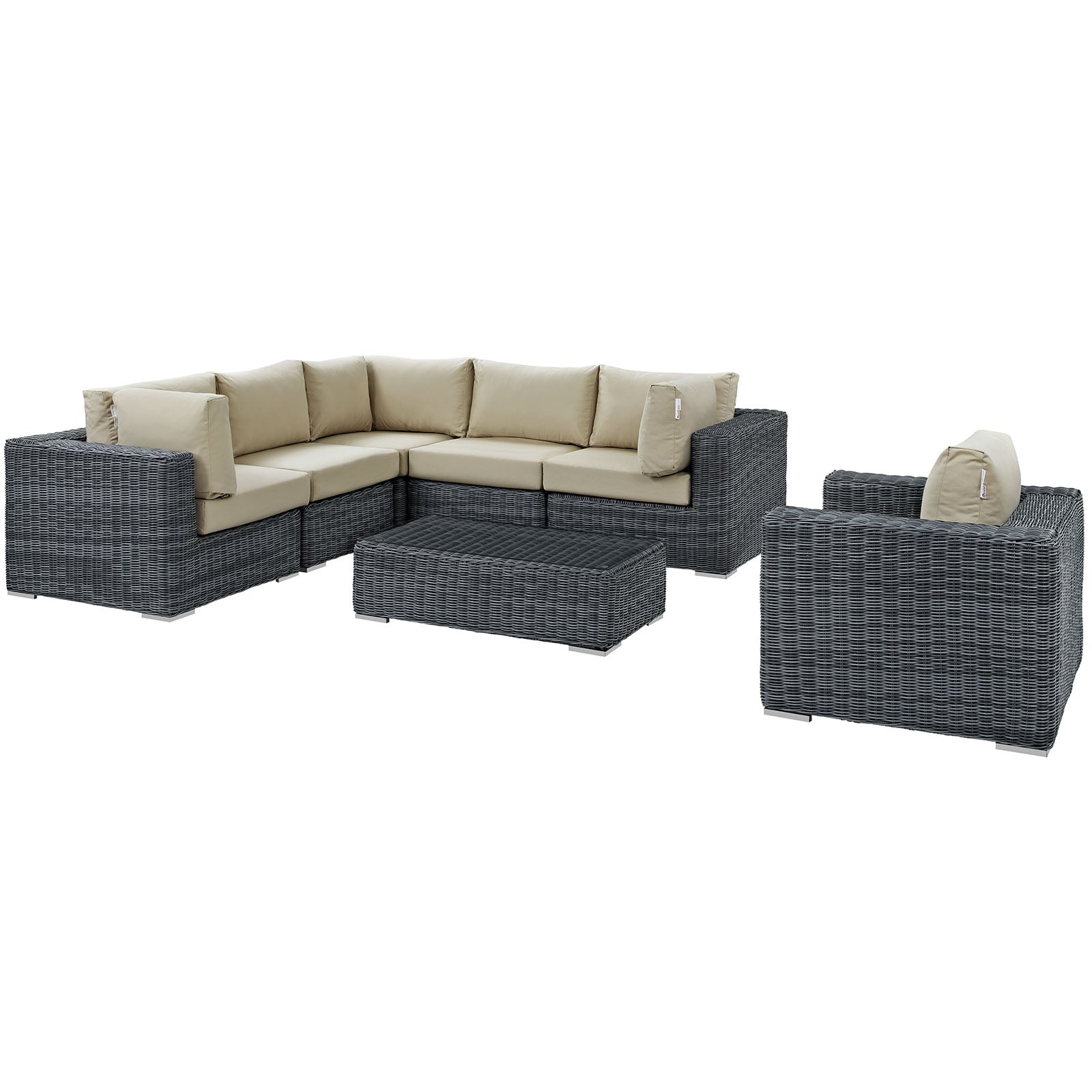 Modway Outdoor Conversation Sets - Summon 7 Piece Outdoor Patio Sectional Set Canvas Antique Beige