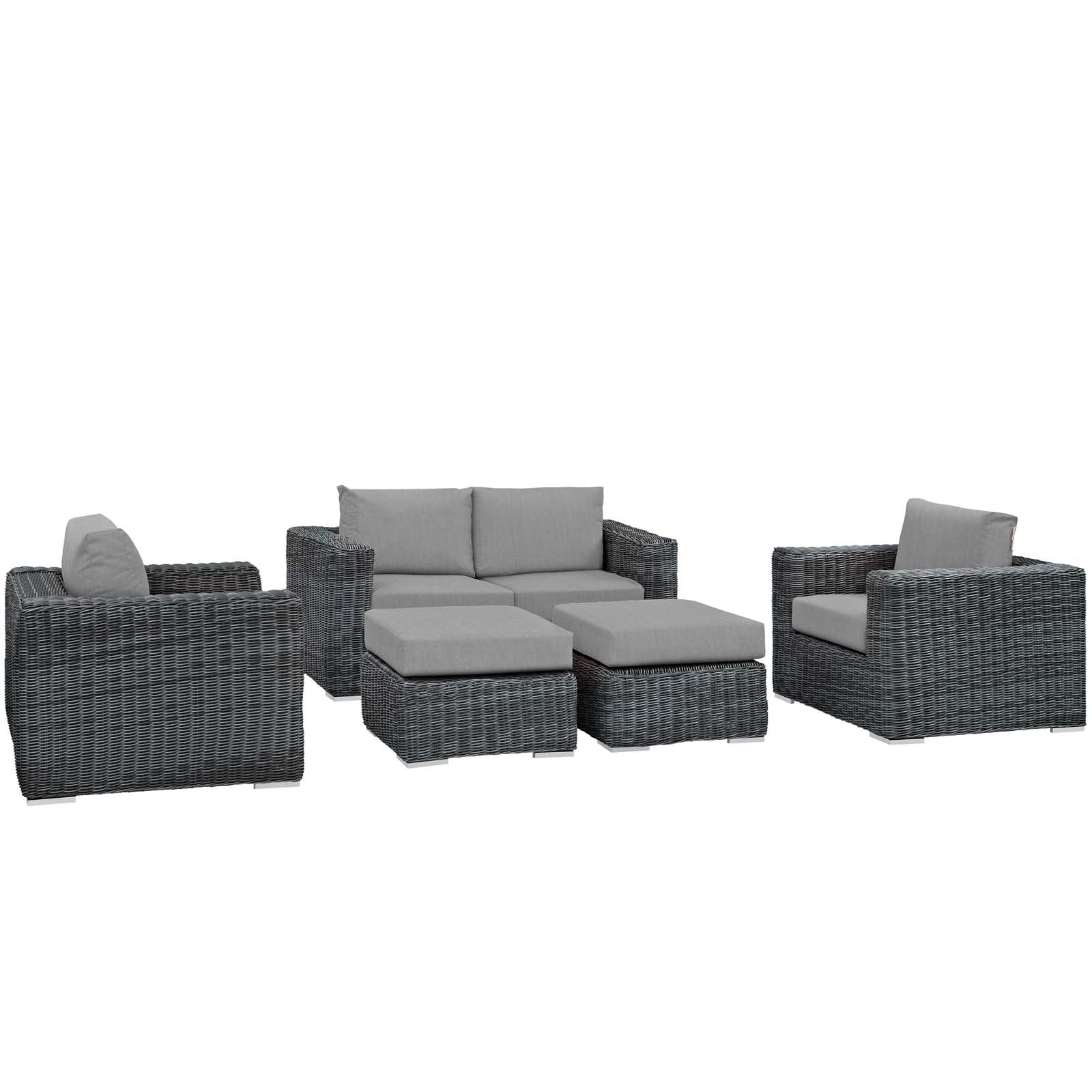 Modway Outdoor Conversation Sets - Summon 5 Piece Outdoor Patio Sunbrella Sectional Set Gray