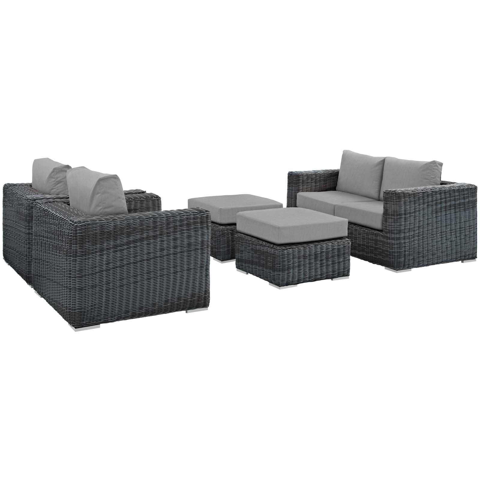 Modway Outdoor Conversation Sets - Summon 5 Piece Outdoor Patio Sunbrella Sectional Set Gray