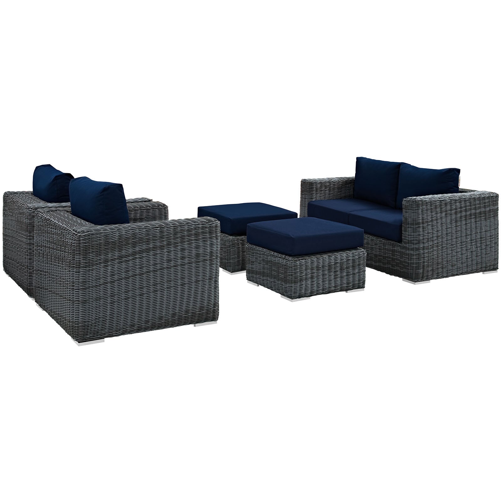 Modway Outdoor Conversation Sets - Summon 130.5" 5 Piece Outdoor Patio Sunbrella Sectional Set Canvas Navy