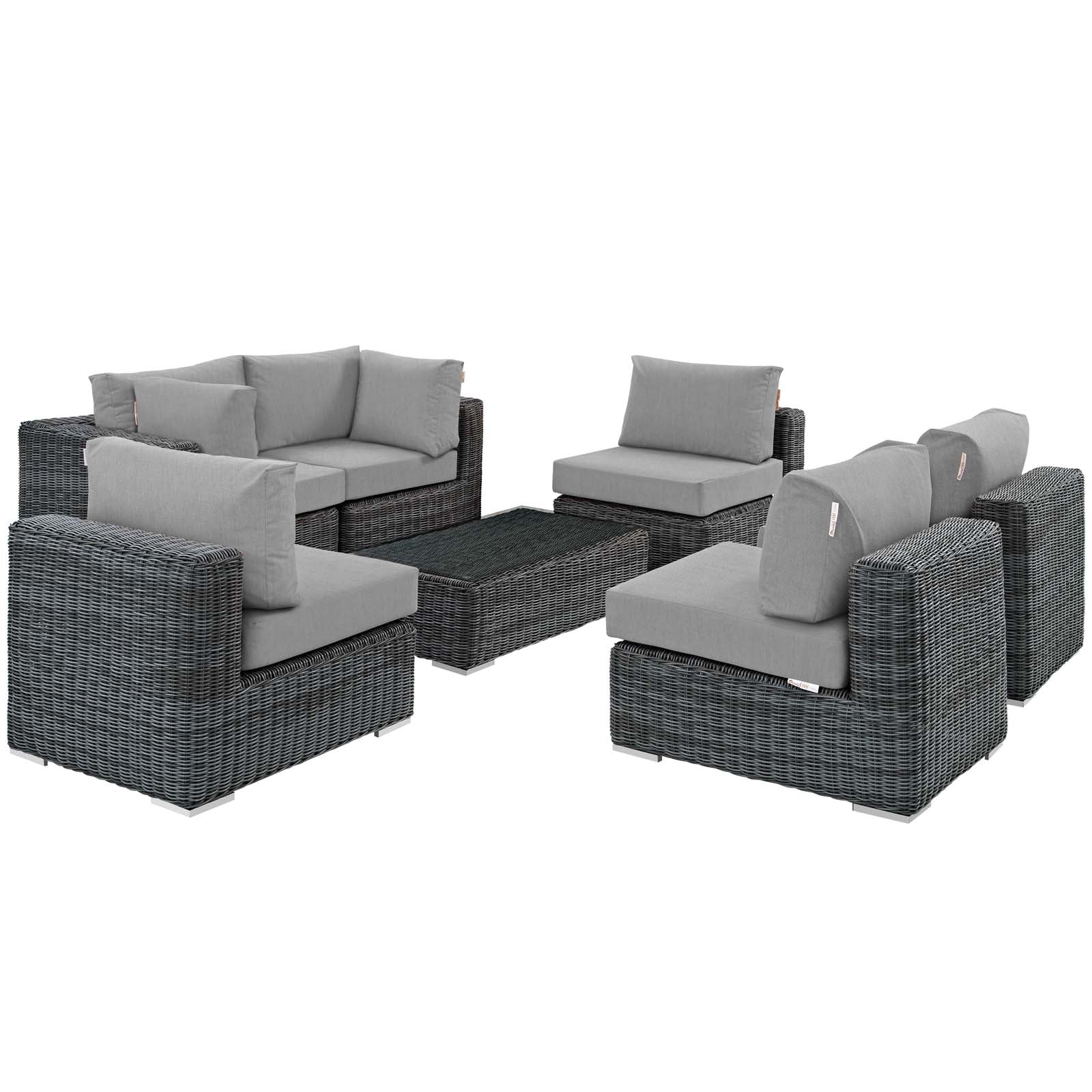Modway Outdoor Sofas - Summon-7-Piece-Outdoor-Patio-Sunbrella¨-Sectional-Set-Canvas-Gray