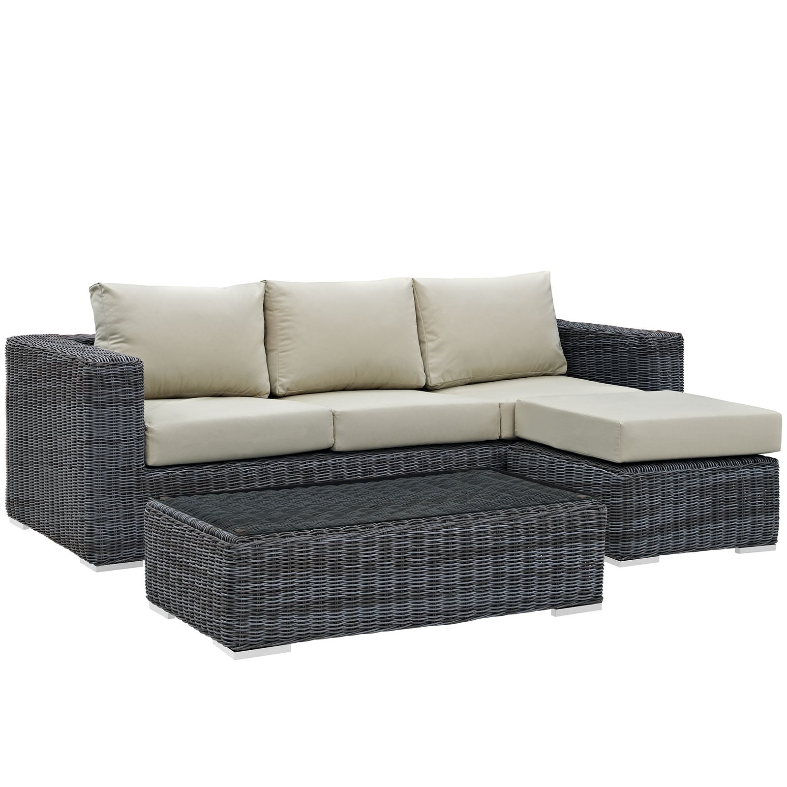 Modway Outdoor Conversation Sets - Summon 3 Piece Outdoor Patio Sectional Set Canvas Antique Beige