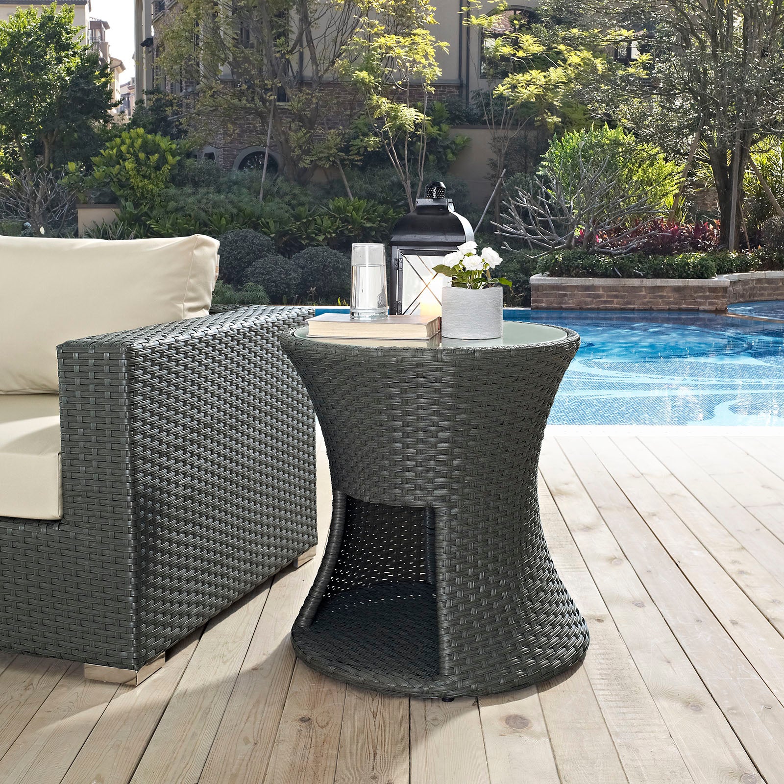 Modway Outdoor Side Tables - Sojourn Round Side Table Chocolate