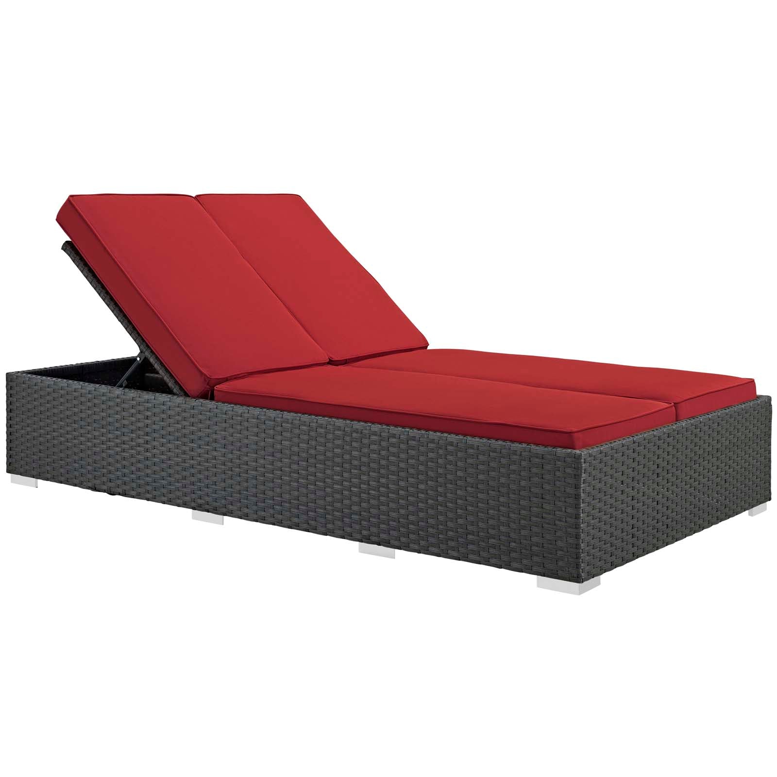 Modway Outdoor Loungers - Sojourn Outdoor Patio Sunbrella Double Chaise Chocolate Red