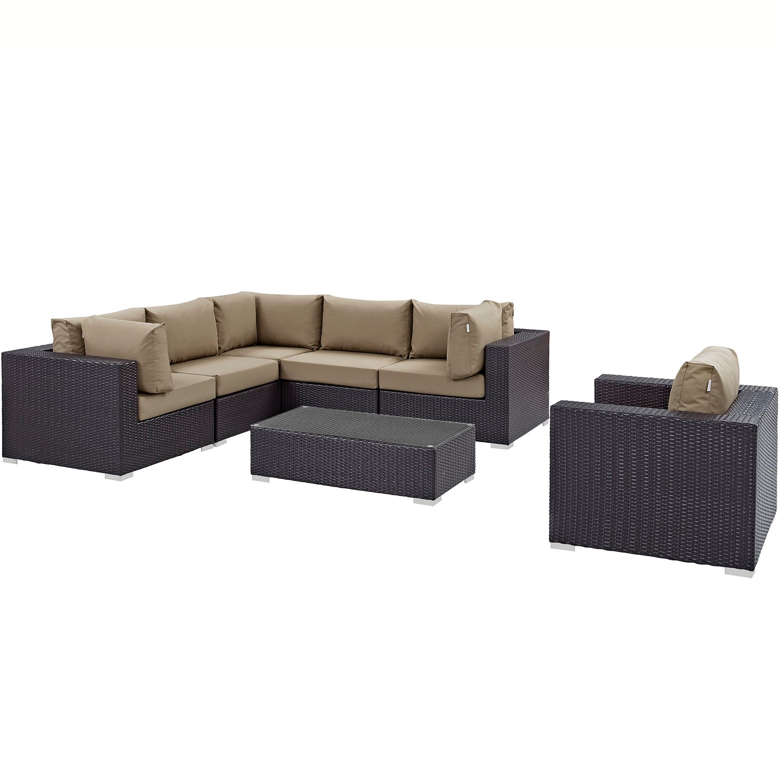 Modway Outdoor Conversation Sets - Convene 7 Piece Outdoor 25.5 " H Patio Sectional Set Espresso Mocha
