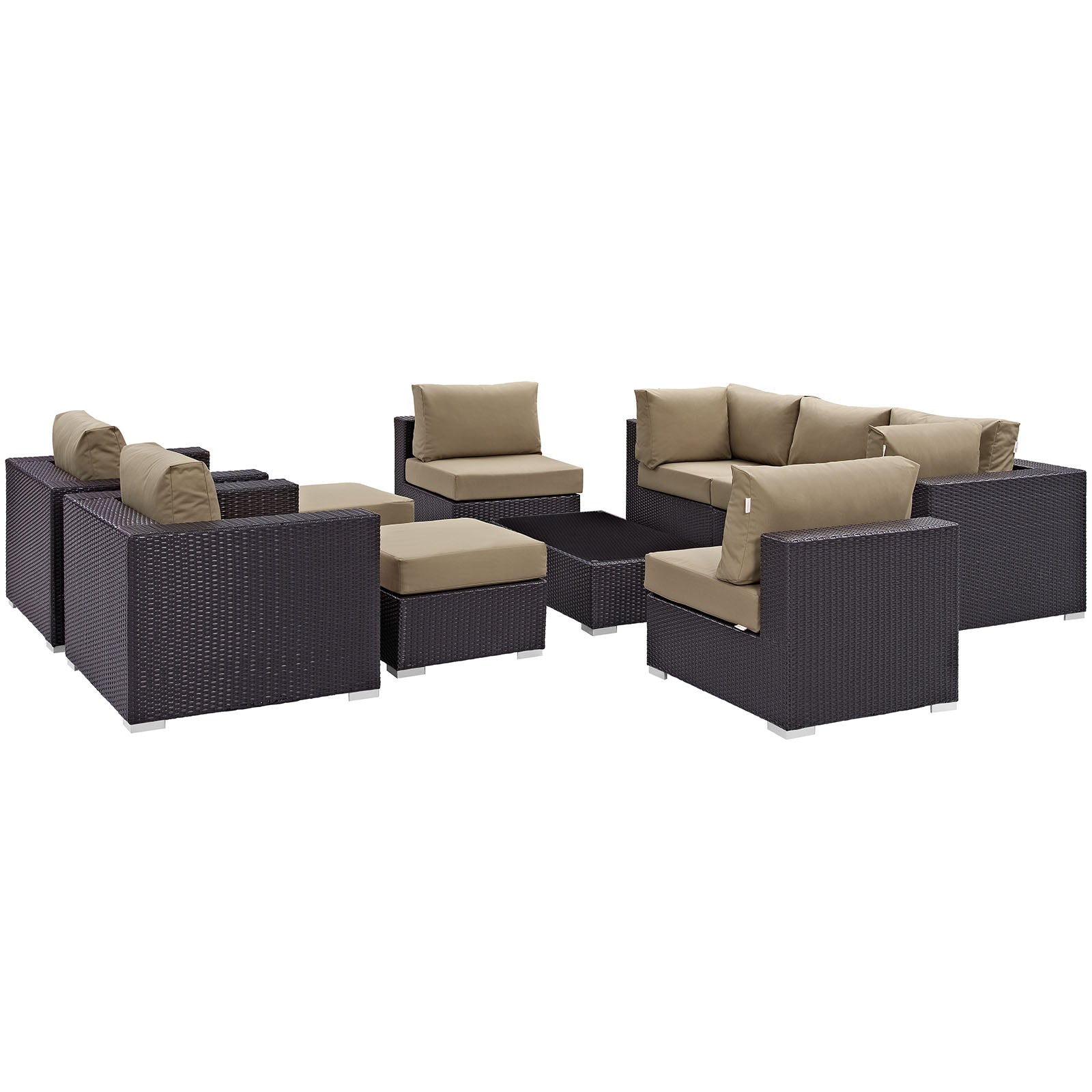 Modway Outdoor Conversation Sets - Convene 10 Piece Outdoor Patio Sectional Set Espresso Mocha