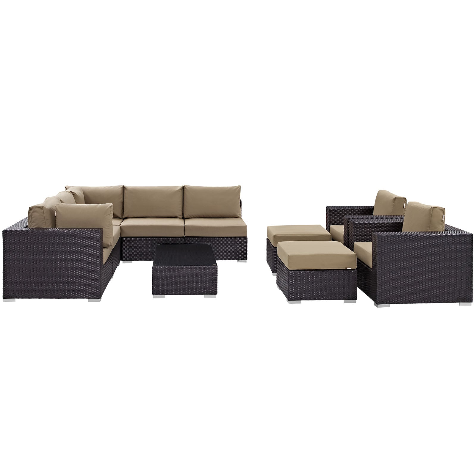 Modway Outdoor Conversation Sets - Convene 10 Piece Outdoor Patio Sectional Set Espresso Mocha