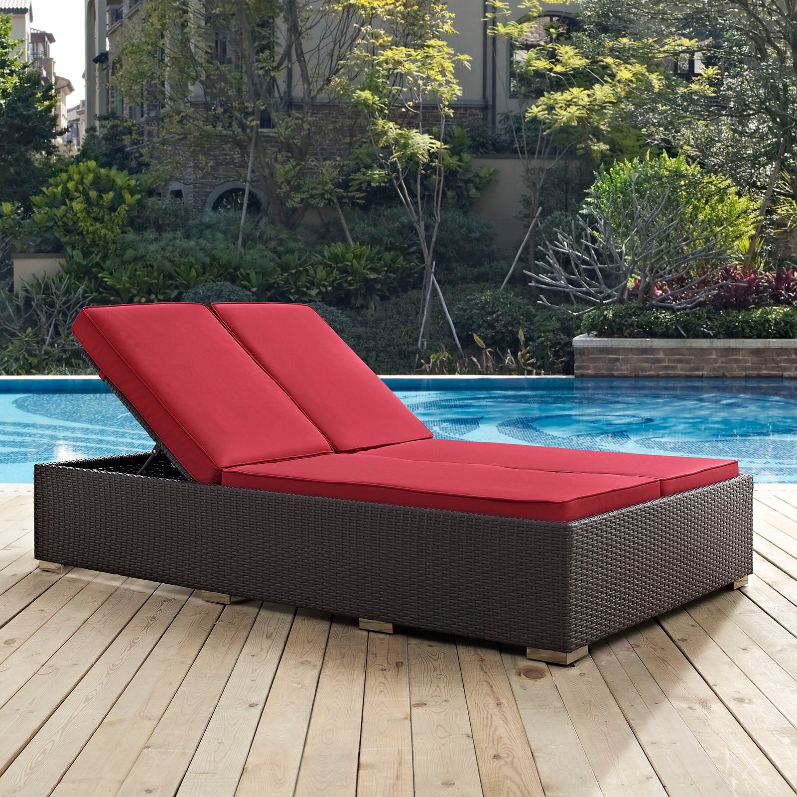 Modway Outdoor Loungers - EEI-2177-EXP-RED Convene Double Outdoor Patio Chaise Espresso Red