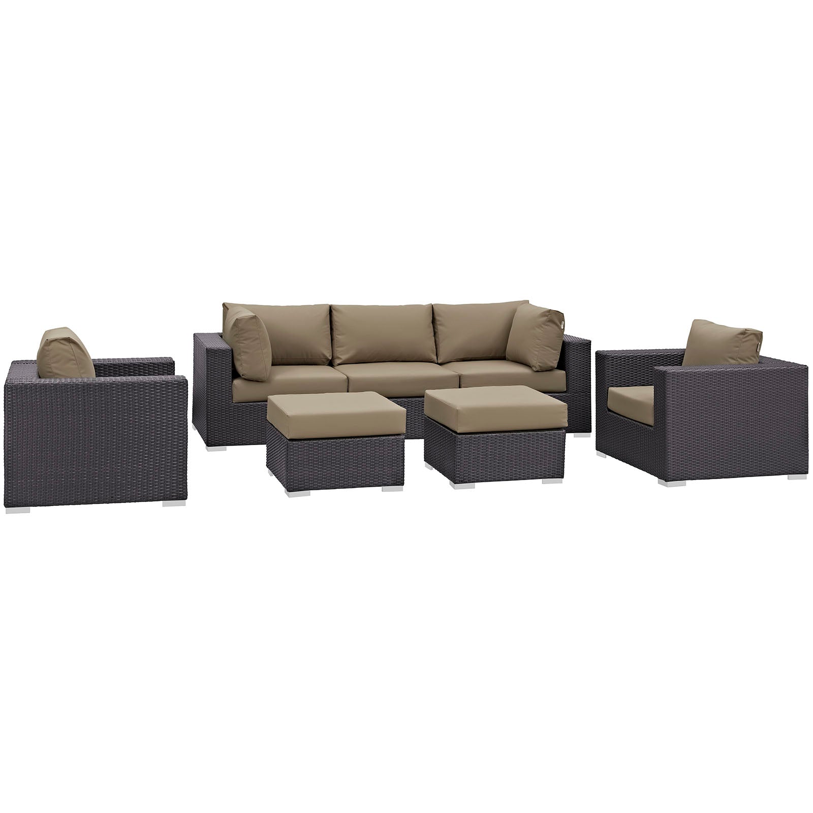 Modway Outdoor Conversation Sets - Convene 7 Piece Outdoor 169.5 " W Patio Sectional Set Espresso Mocha