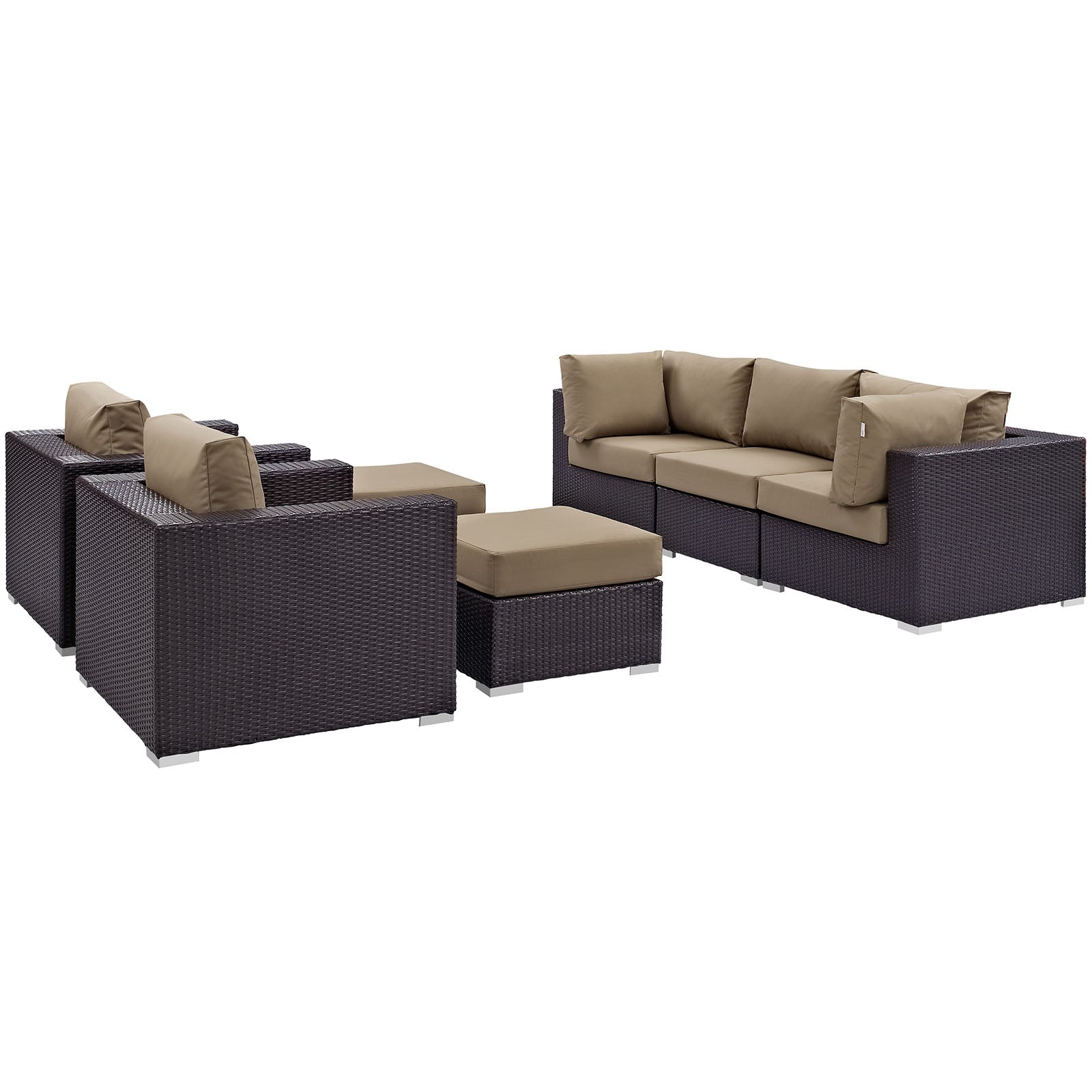 Modway Outdoor Conversation Sets - Convene 7 Piece Outdoor 169.5 " W Patio Sectional Set Espresso Mocha