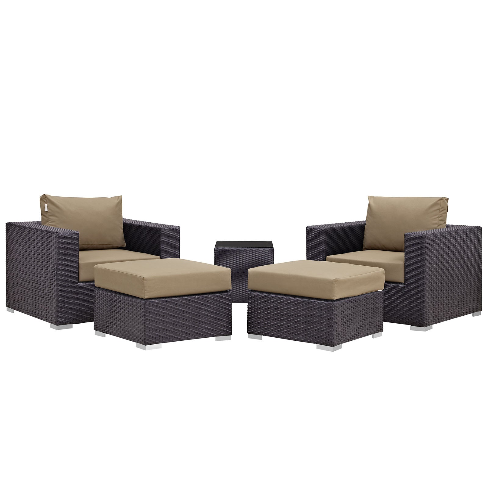 Modway Outdoor Conversation Sets - Convene 5 Piece Outdoor Patio Sectional Set Espresso Mocha