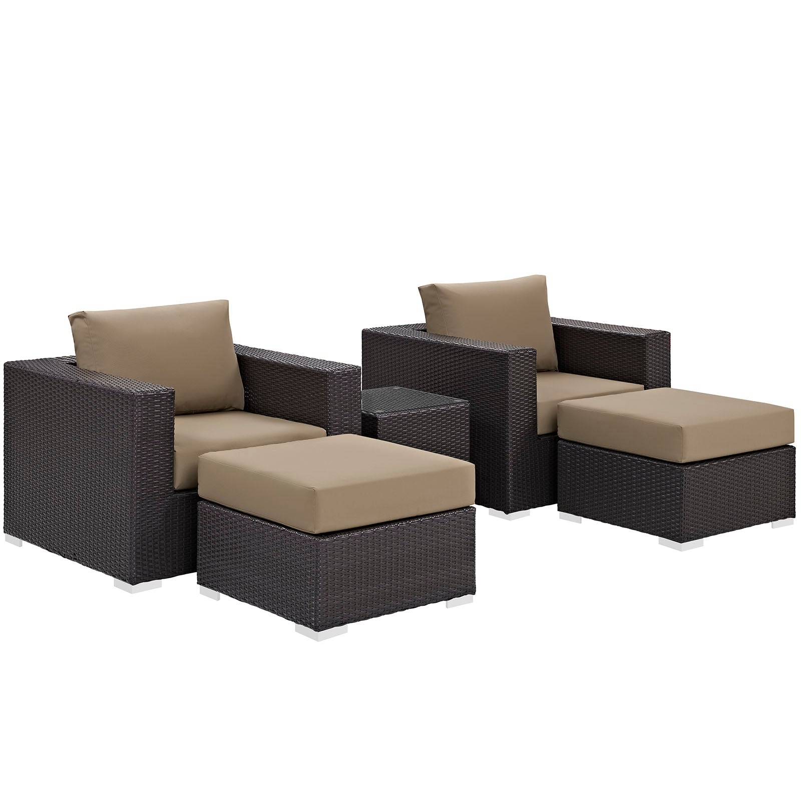 Modway Outdoor Conversation Sets - Convene 5 Piece Outdoor Patio Sectional Set Espresso Mocha
