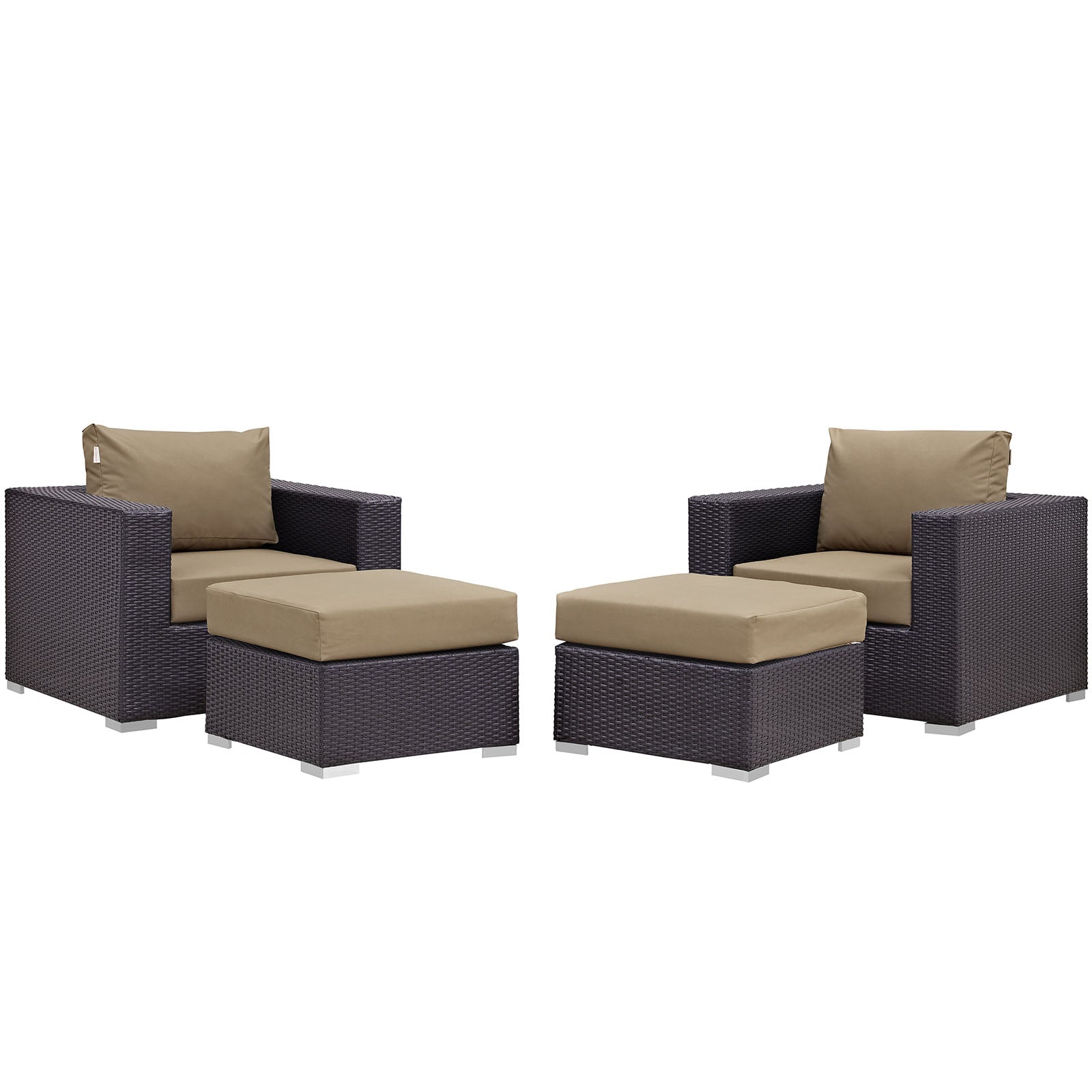 Modway Outdoor Conversation Sets - Convene 4 Piece Outdoor Patio Sectional Set Espresso Mocha