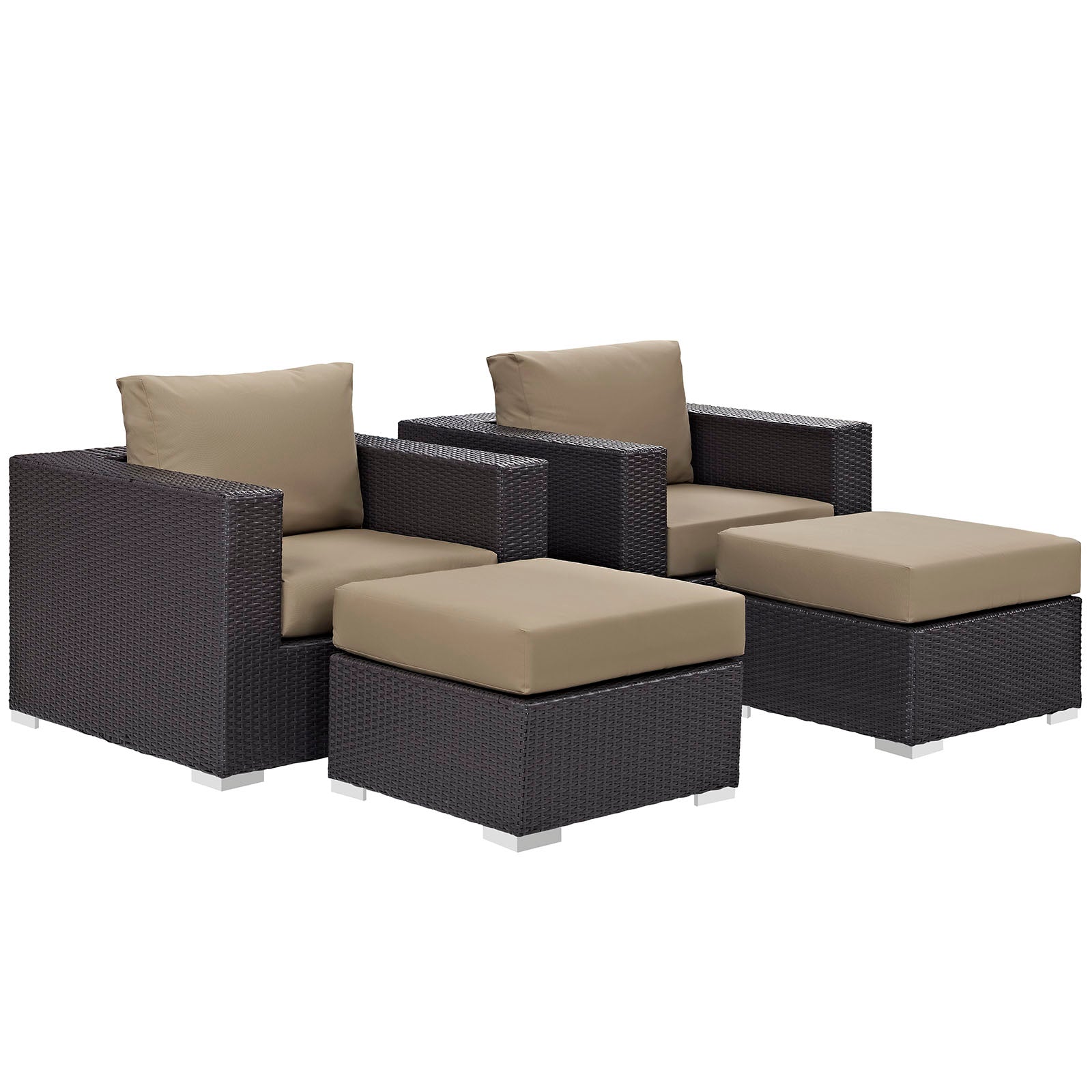 Modway Outdoor Conversation Sets - Convene 4 Piece Outdoor Patio Sectional Set Espresso Mocha
