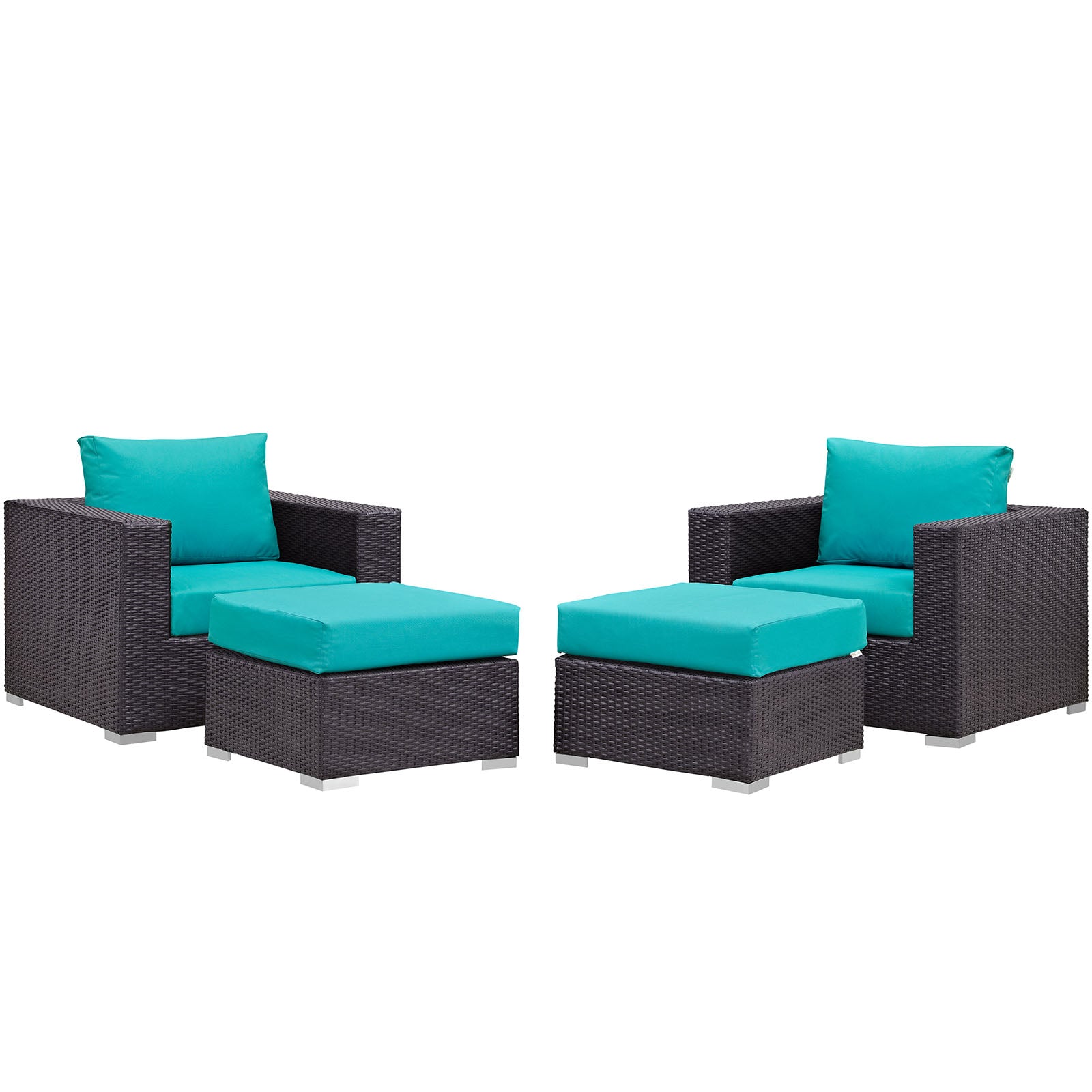 Modway Outdoor Conversation Sets - Convene 4 Piece Outdoor Patio Sectional Set Espresso & Turquoise