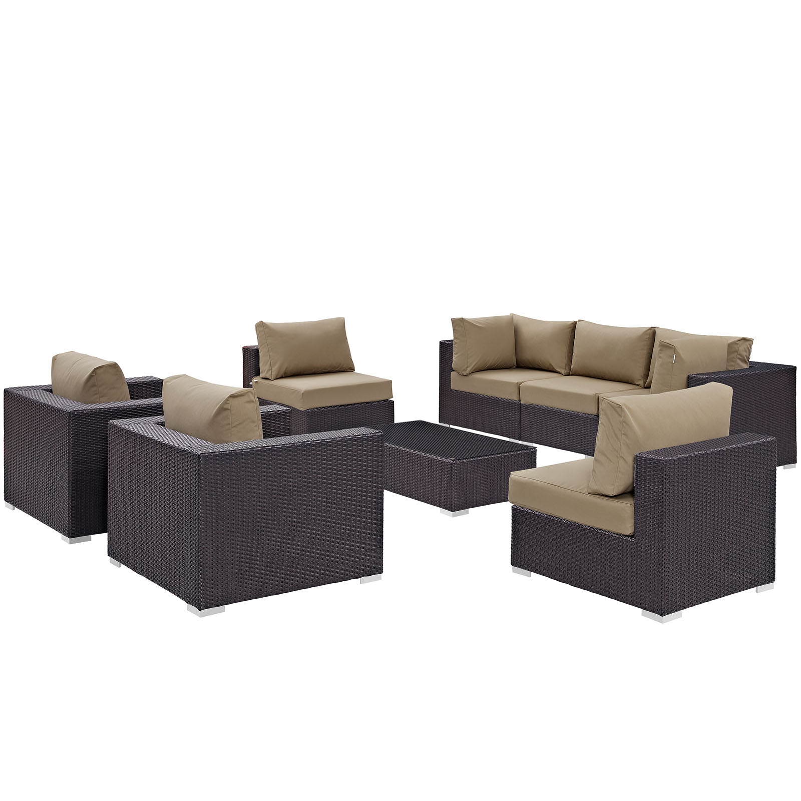 Modway Outdoor Conversation Sets - Convene 8 Piece Outdoor Patio 99 " W Sectional Set Espresso Mocha