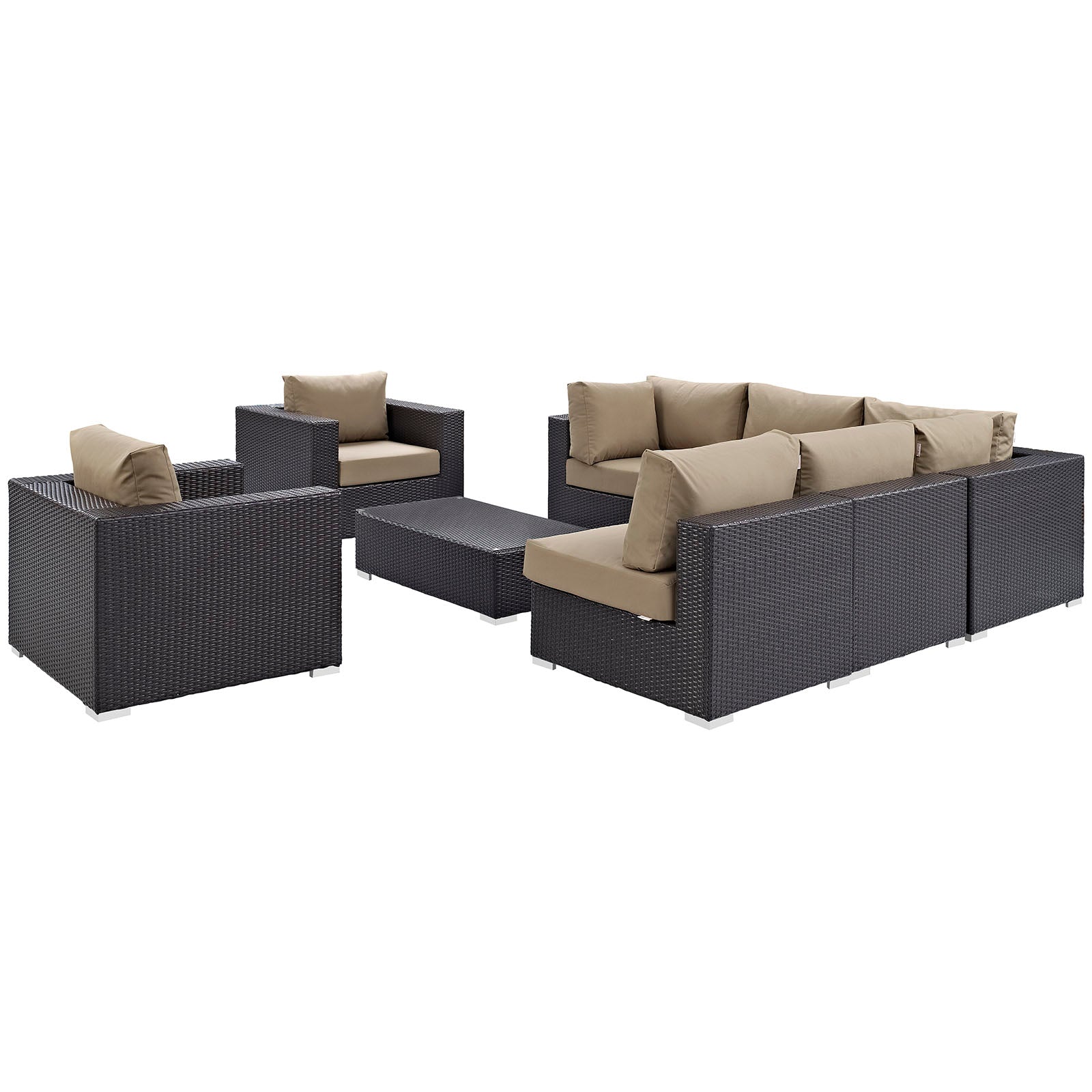 Modway Outdoor Conversation Sets - Convene 8 Piece Outdoor Patio 99 " W Sectional Set Espresso Mocha