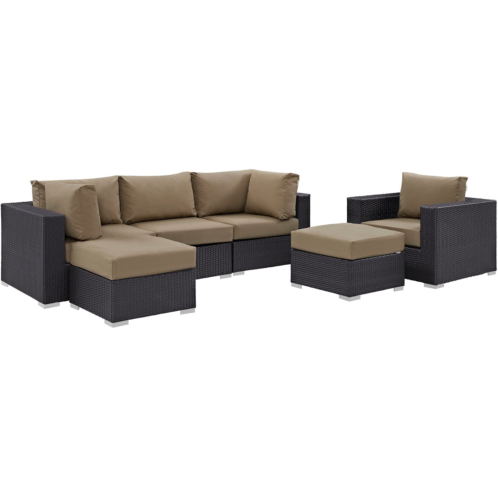 Modway Outdoor Conversation Sets - Convene 6 Piece Outdoor Patio 121 " W Sectional Set Espresso Mocha