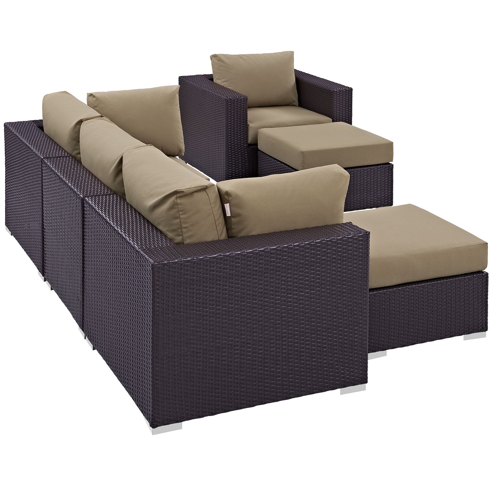 Modway Outdoor Conversation Sets - Convene 6 Piece Outdoor Patio 121 " W Sectional Set Espresso Mocha