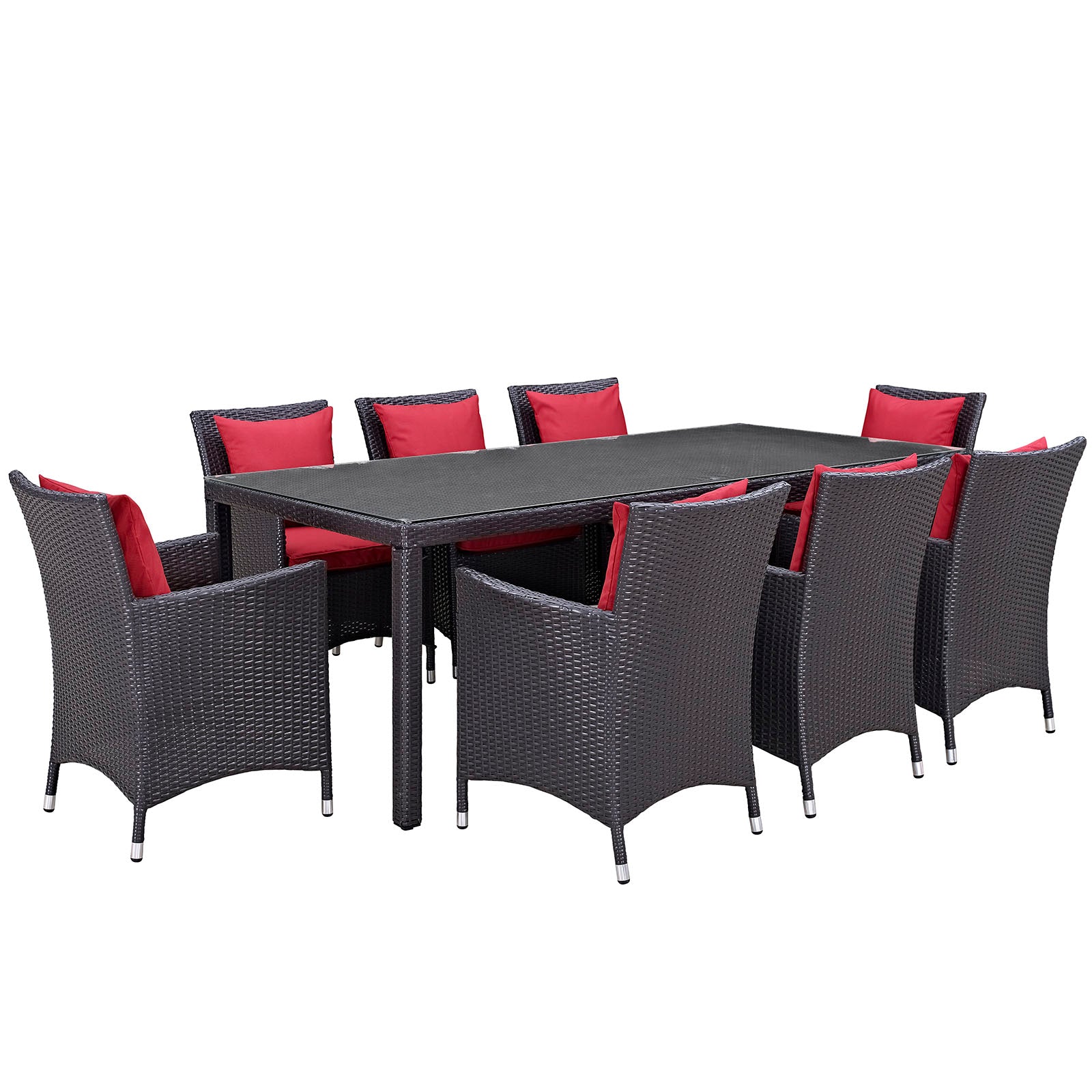 Modway Outdoor Dining Sets - Convene 9 Piece Outdoor Patio Dining Set Espresso Red