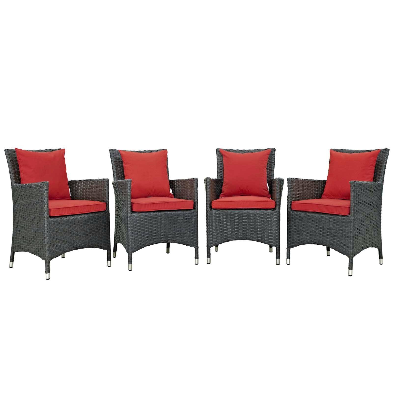 Modway Outdoor Dining Sets - Sojourn 4 Piece Outdoor Patio Sunbrella Dining Set Canvas Red