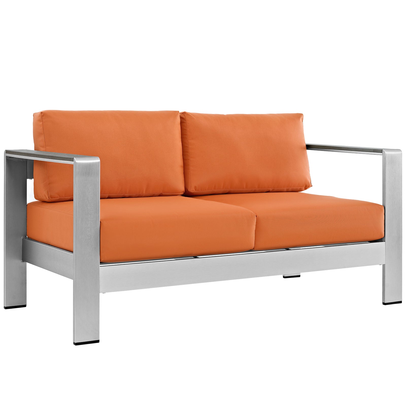 Modway Outdoor Sofas - Shore Outdoor Patio Aluminum Loveseat Silver Orange