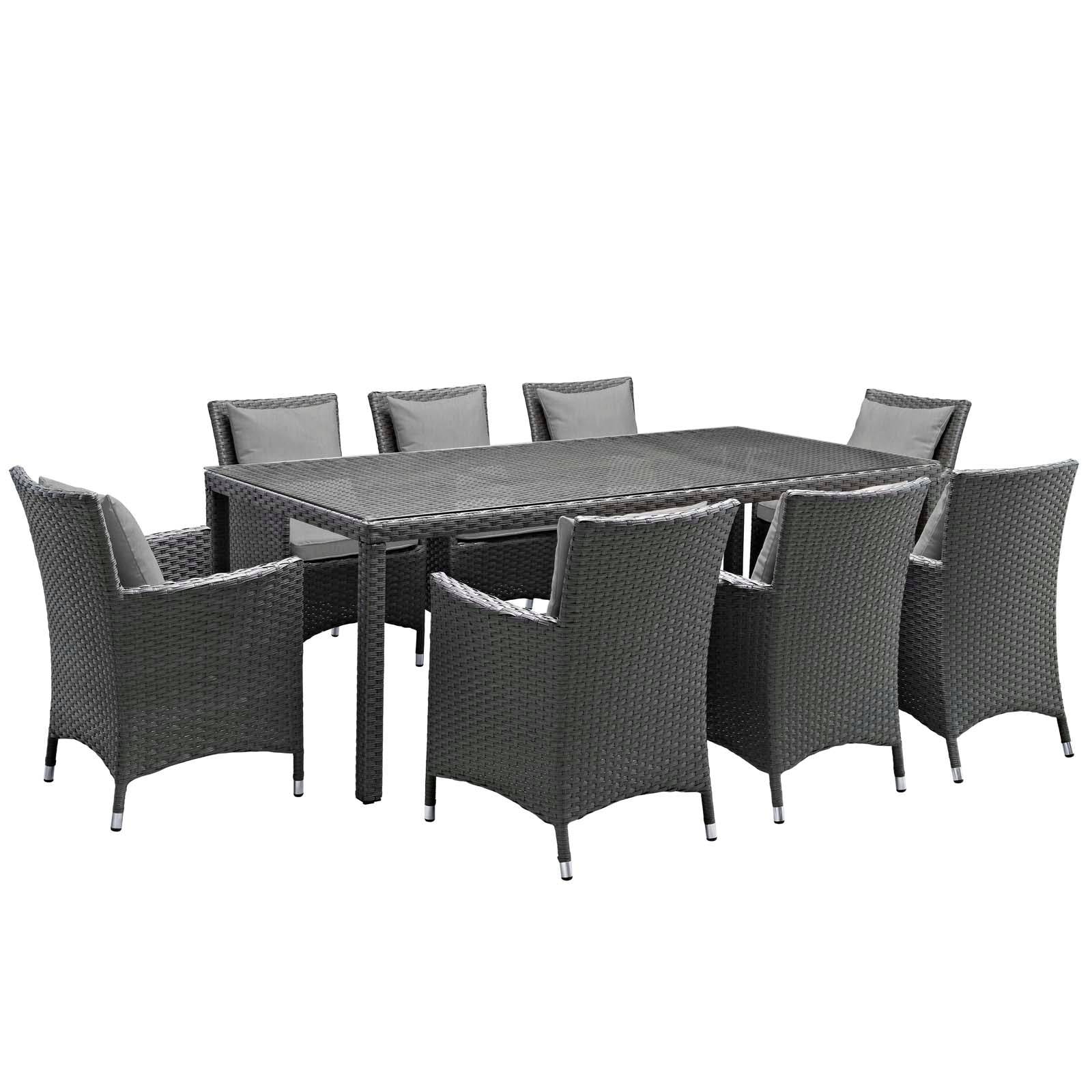 Modway Outdoor Dining Sets - Sojourn 9 Piece Outdoor Patio Sunbrella Dining Set Canvas Gray