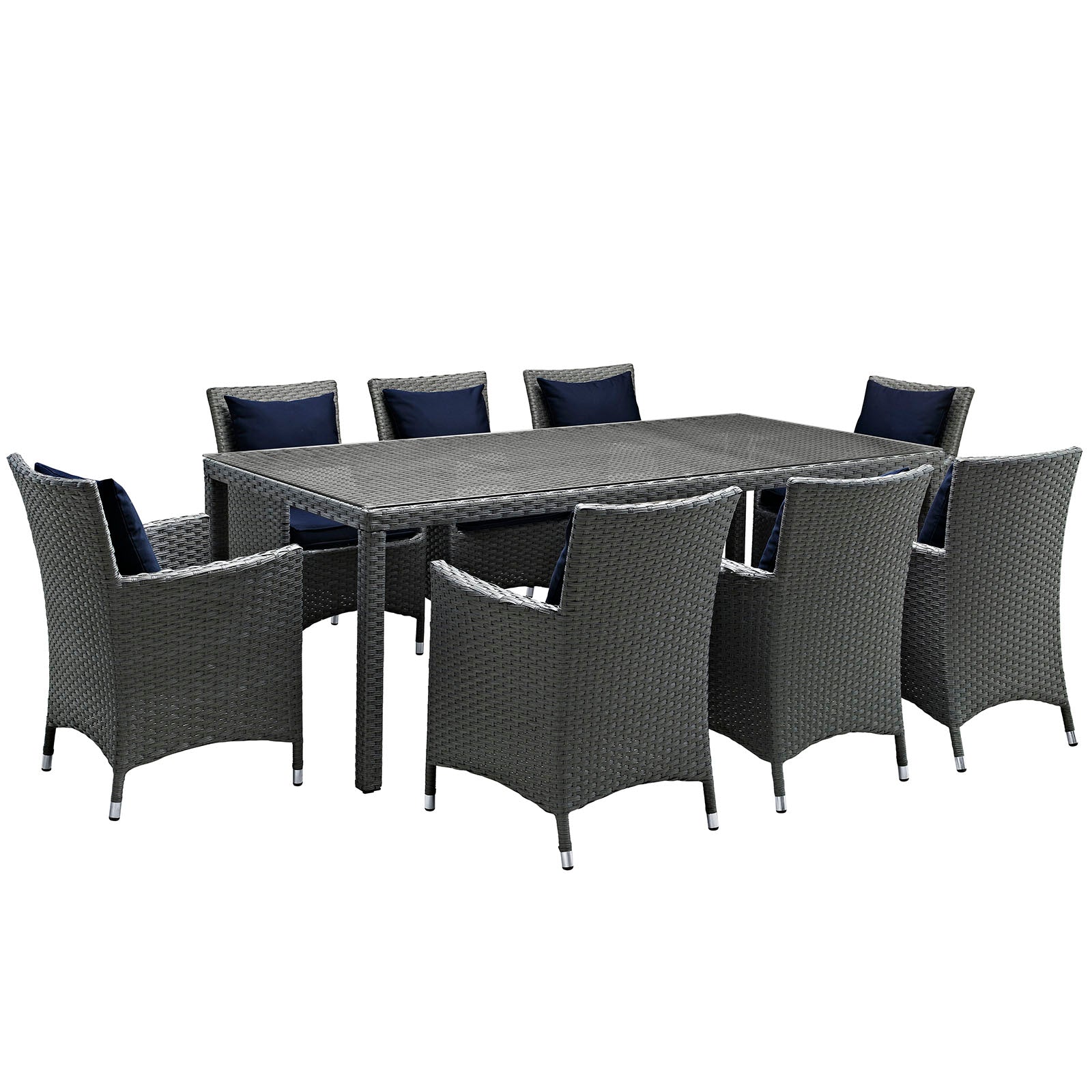 Modway Outdoor Dining Sets - Sojourn 9 Piece Outdoor Patio Sunbrella Dining Set Canvas Navy